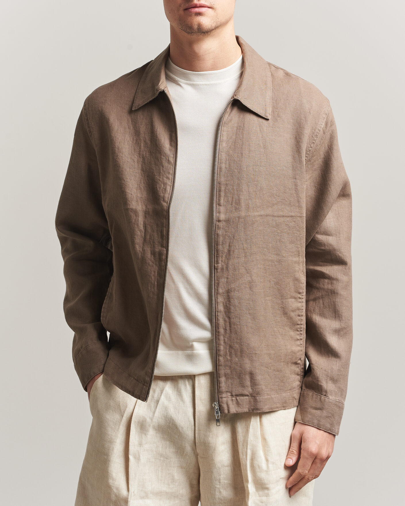 Heren | Overhemden | NN07 | Alban Linen Full Zip Overshirt Clay Mirage