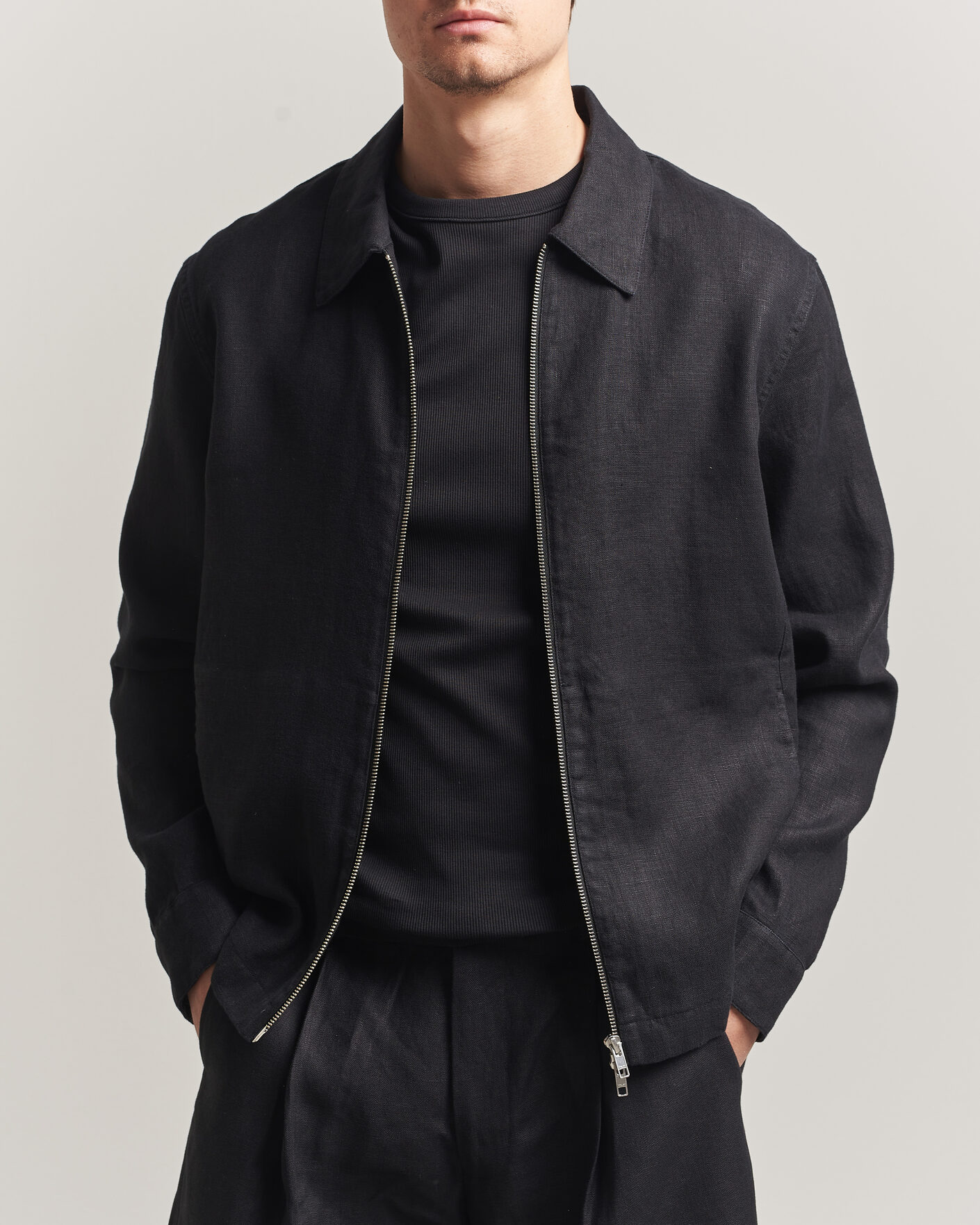 Homme | Chemises | NN07 | Alban Linen Full Zip Overshirt Black