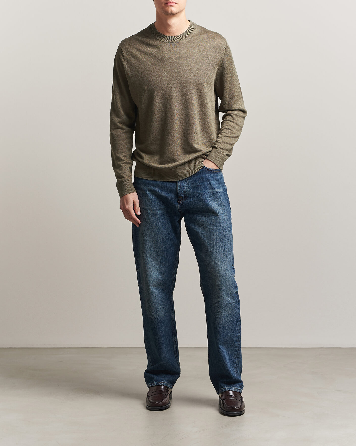 Heren | Truien | NN07 | Ted Linen Knitted Sweater Capers Green