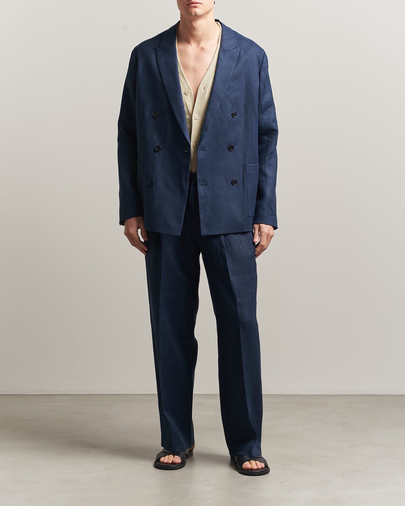 Heren | Blazers | NN07 | Jordin Linen Double Breasted Blazer Navy Blue