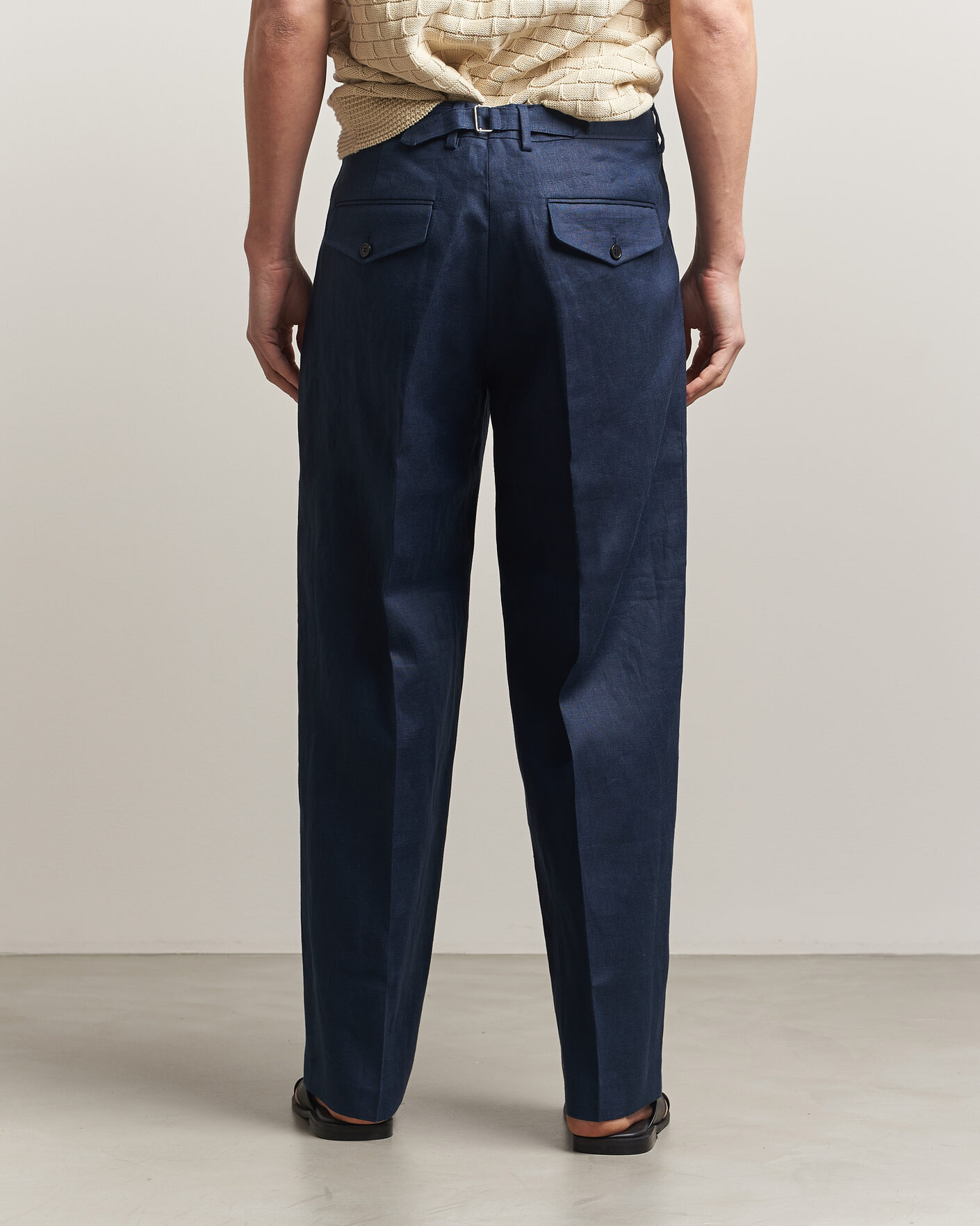 Homme | Pantalons | NN07 | Justin Linen Double Pleated Trousers Navy Blue
