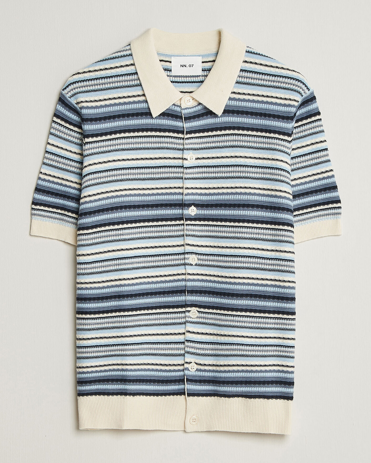 Heren | Overhemden | NN07 | Nolan Striped Knitted Short Sleeve Shirt Navy Multi