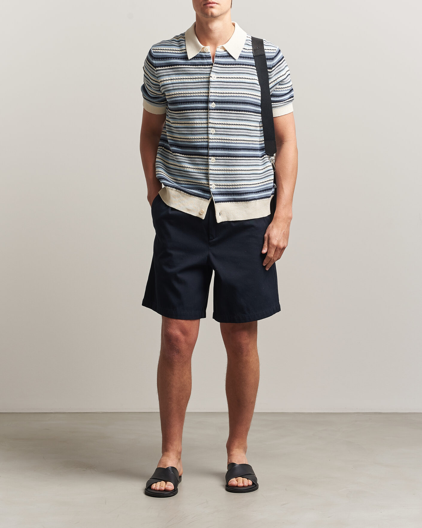 Heren | Overhemden | NN07 | Nolan Striped Knitted Short Sleeve Shirt Navy Multi