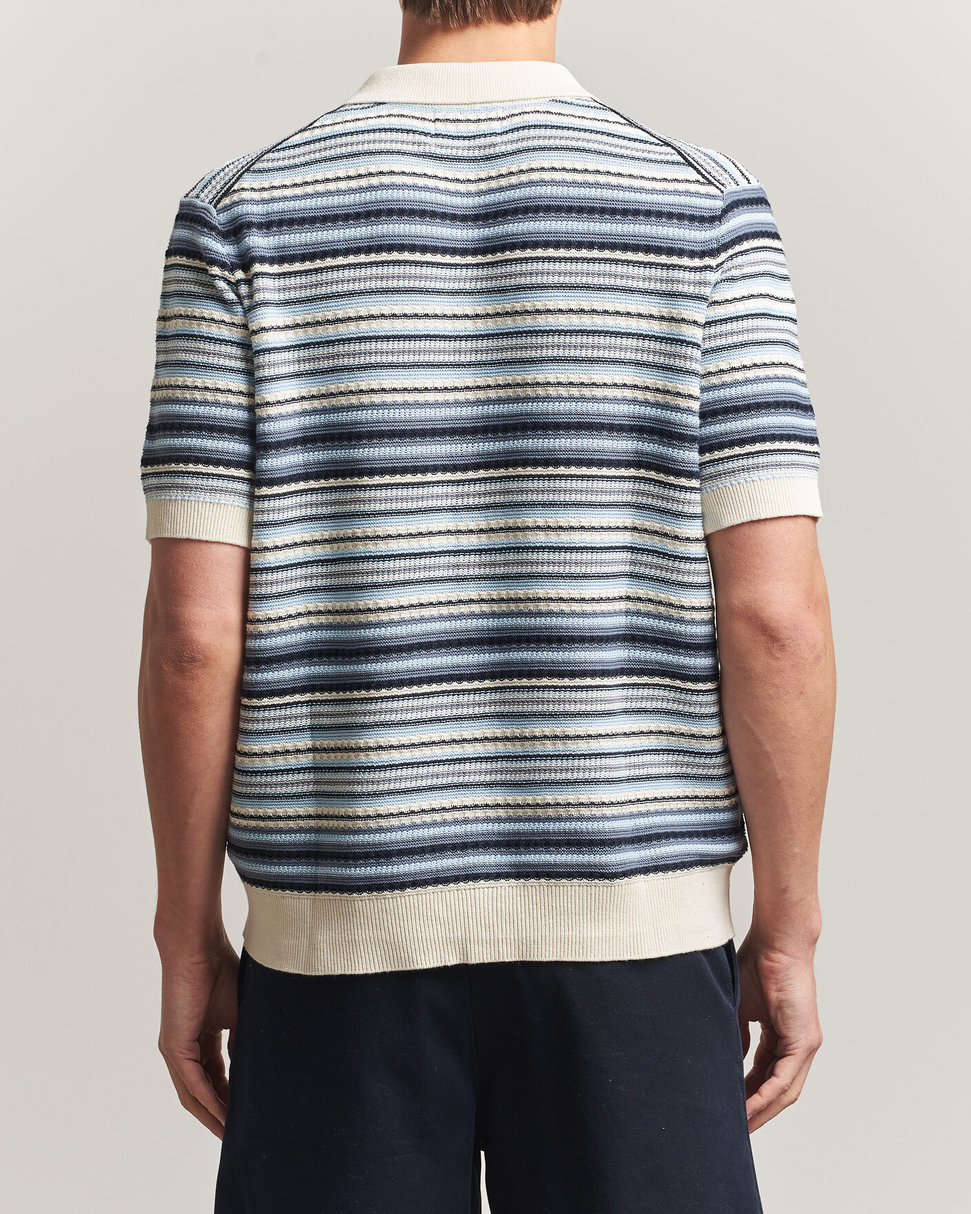 Heren | Overhemden | NN07 | Nolan Striped Knitted Short Sleeve Shirt Navy Multi