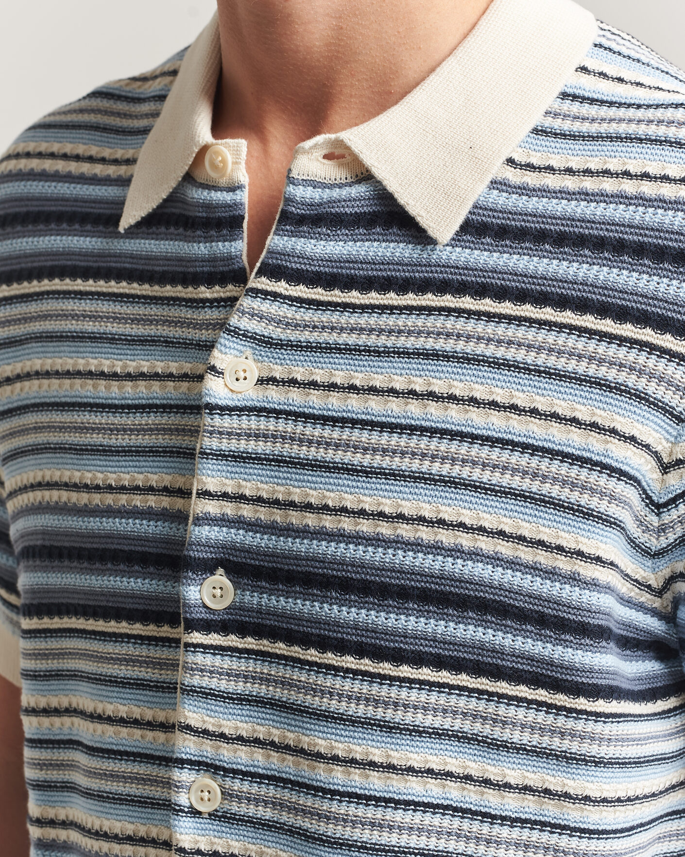 Heren | Overhemden | NN07 | Nolan Striped Knitted Short Sleeve Shirt Navy Multi