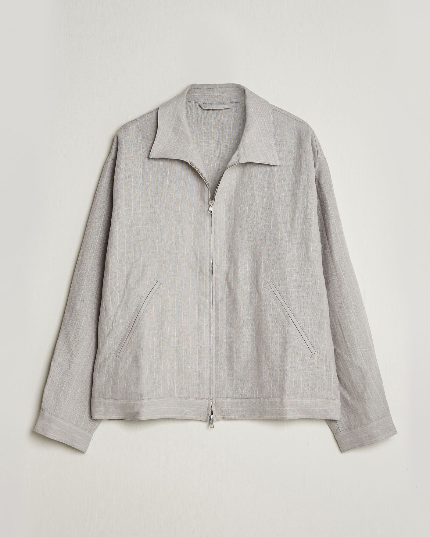 Heren | Overhemden | NN07 | Petrus Pinstriped Linen Full Zip Overshirt Grey