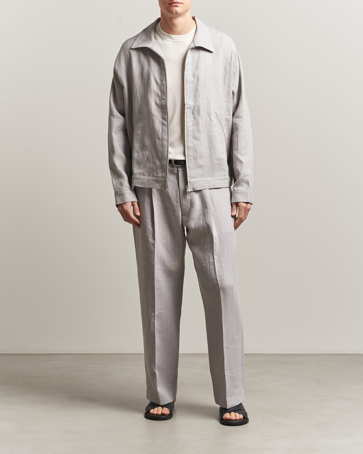 Heren | Overhemden | NN07 | Petrus Pinstriped Linen Full Zip Overshirt Grey