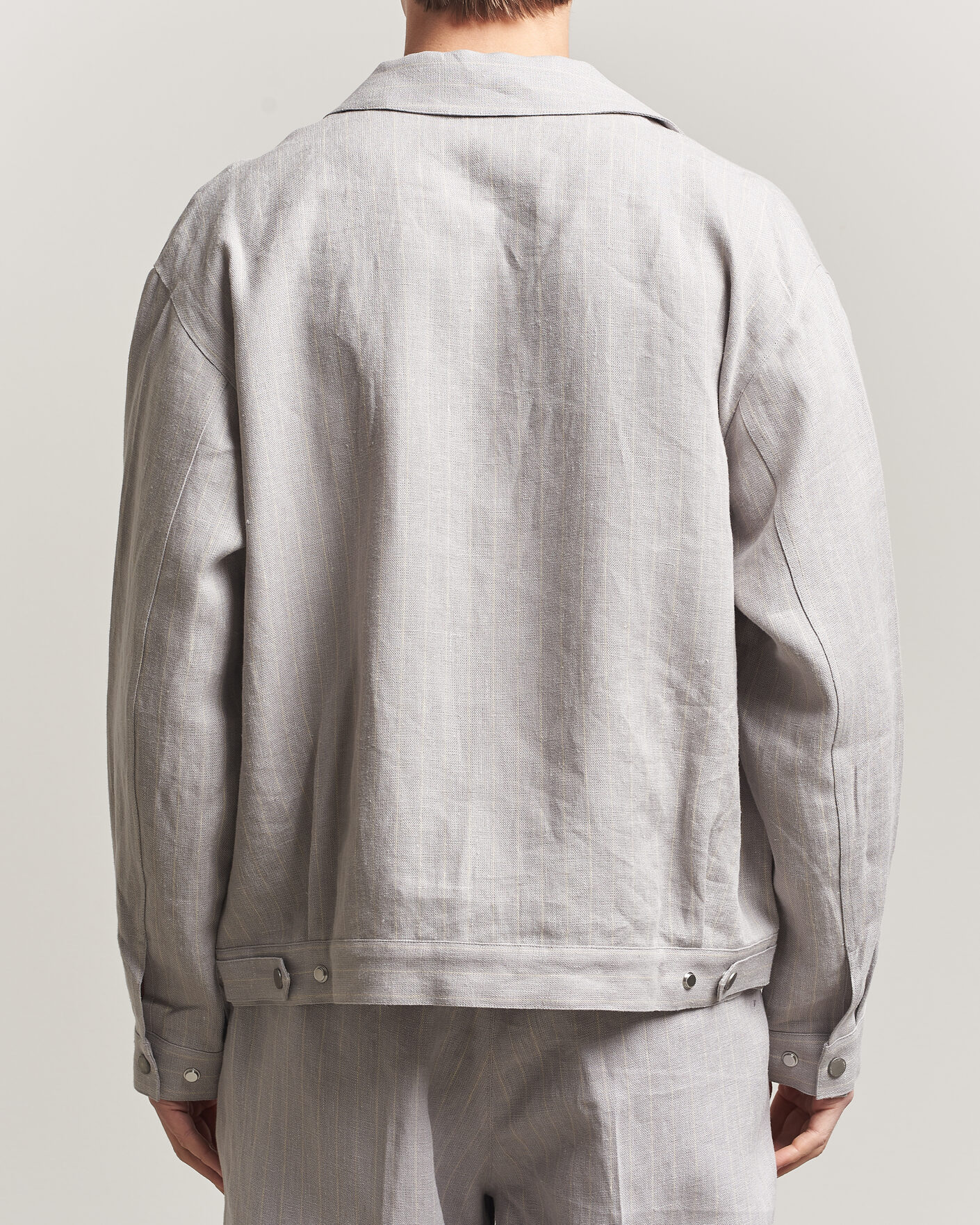 Heren | Overhemden | NN07 | Petrus Pinstriped Linen Full Zip Overshirt Grey
