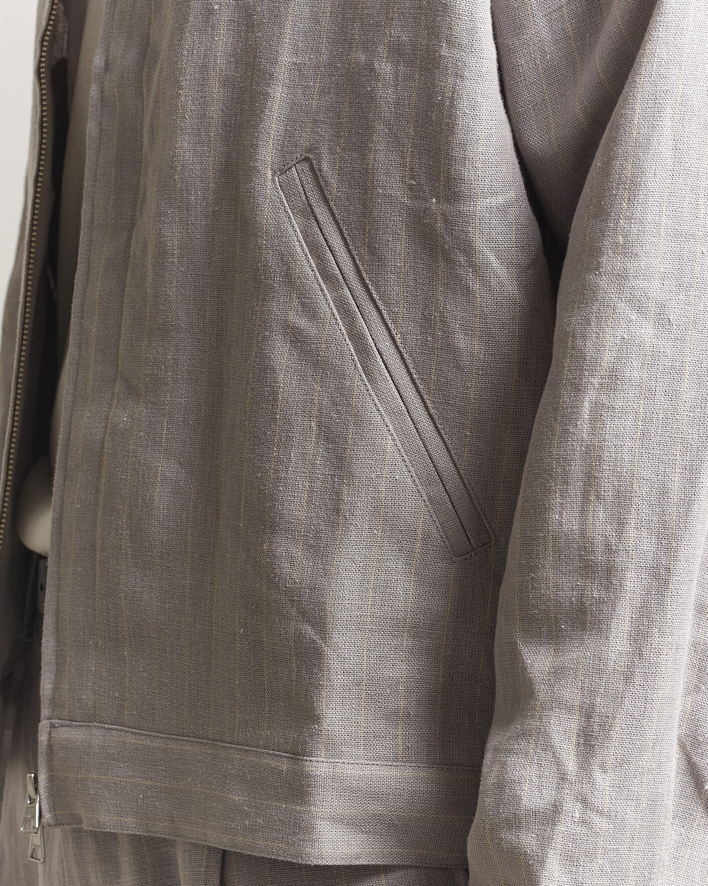Heren | Overhemden | NN07 | Petrus Pinstriped Linen Full Zip Overshirt Grey