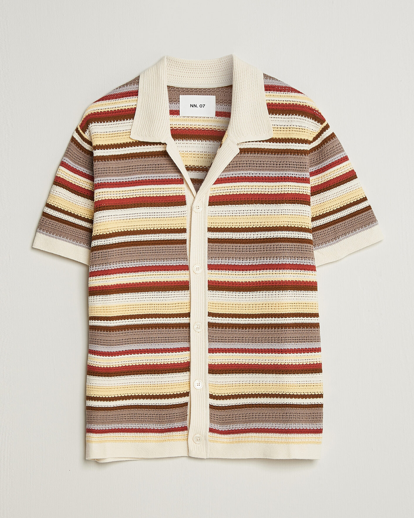 Heren | Overhemden | NN07 | Lars Striped Knitted Short Sleeve Shirt Ivory Multi