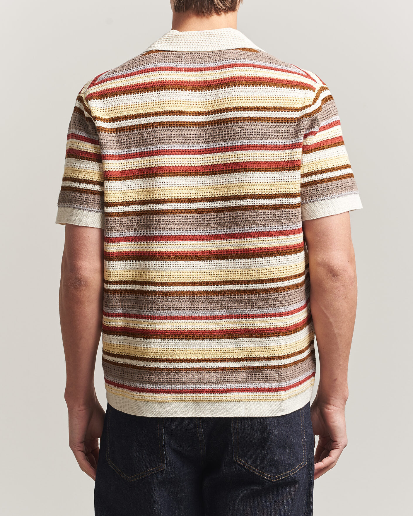 Heren | Overhemden | NN07 | Lars Striped Knitted Short Sleeve Shirt Ivory Multi