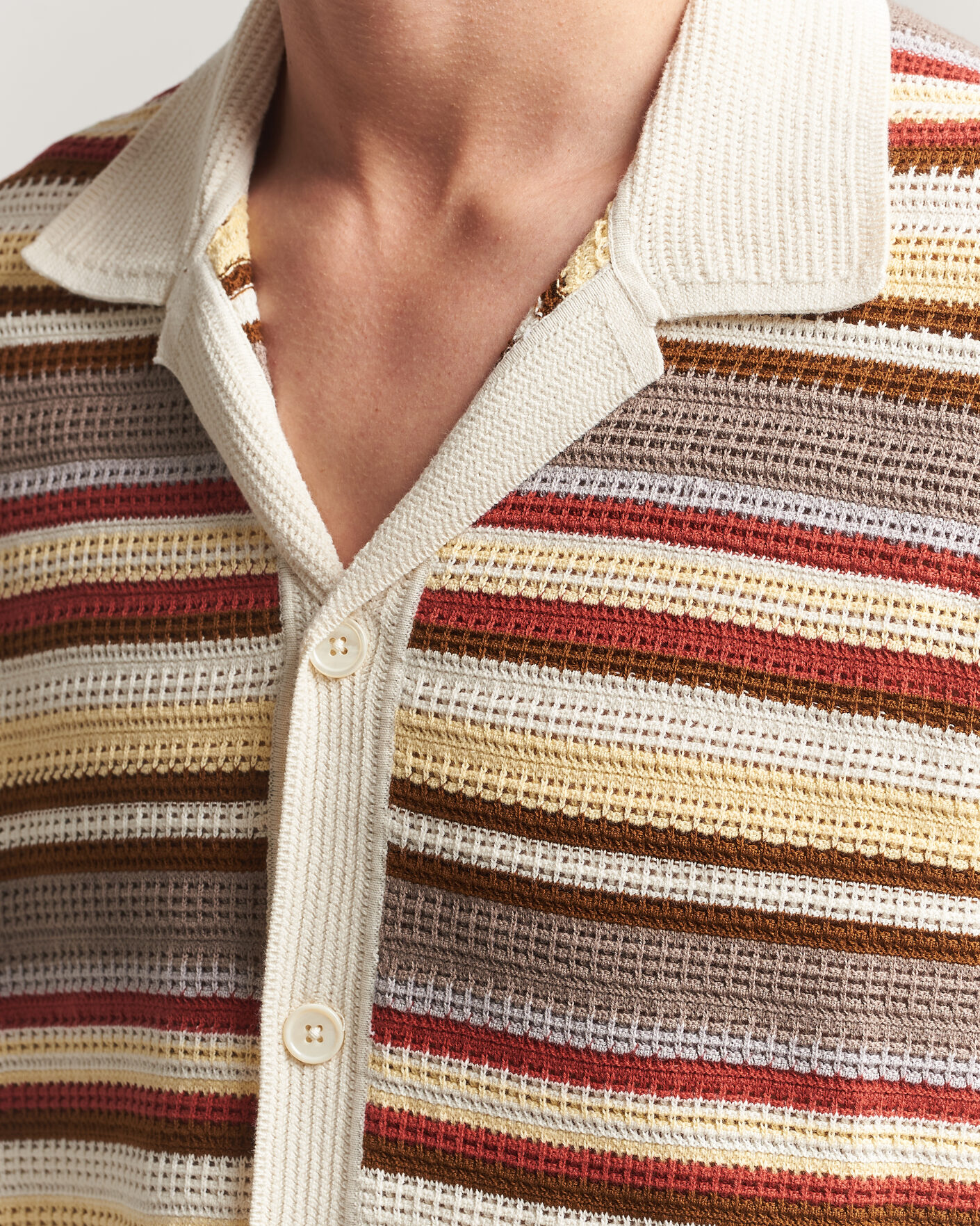 Heren | Overhemden | NN07 | Lars Striped Knitted Short Sleeve Shirt Ivory Multi