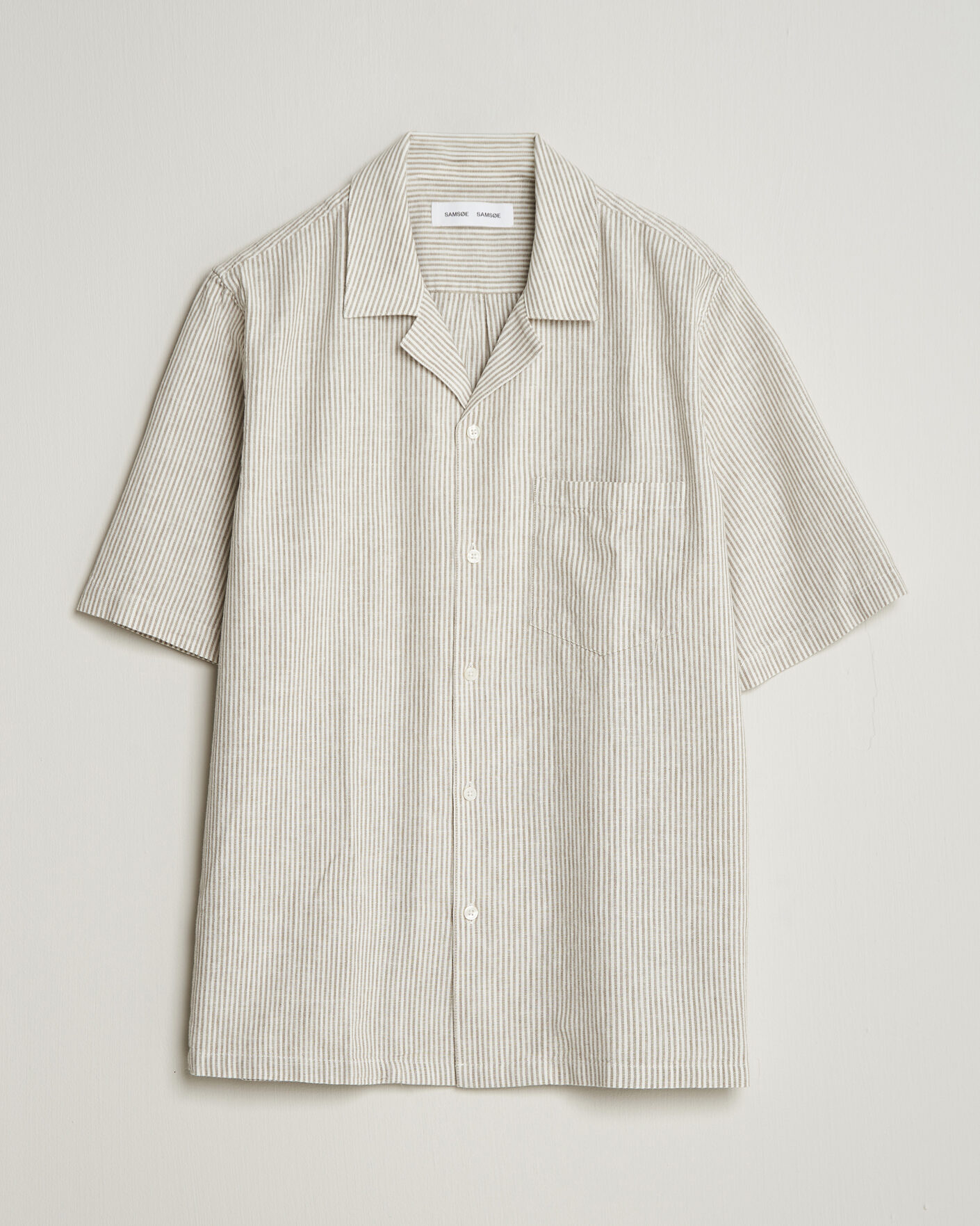 Heren | Overhemden | Samsøe Samsøe | Oscar Linen/Cotton Striped Short Sleeve Shirt Aluminum