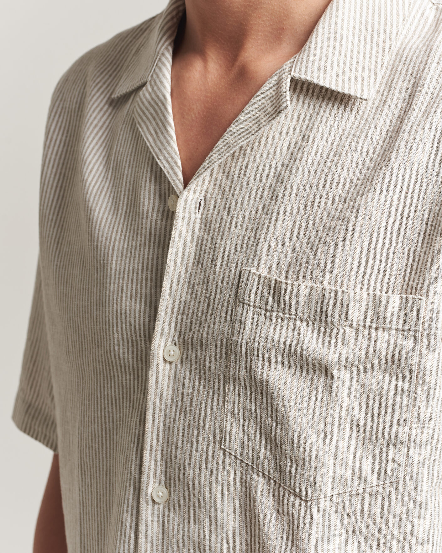 Heren | Overhemden | Samsøe Samsøe | Oscar Linen/Cotton Striped Short Sleeve Shirt Aluminum