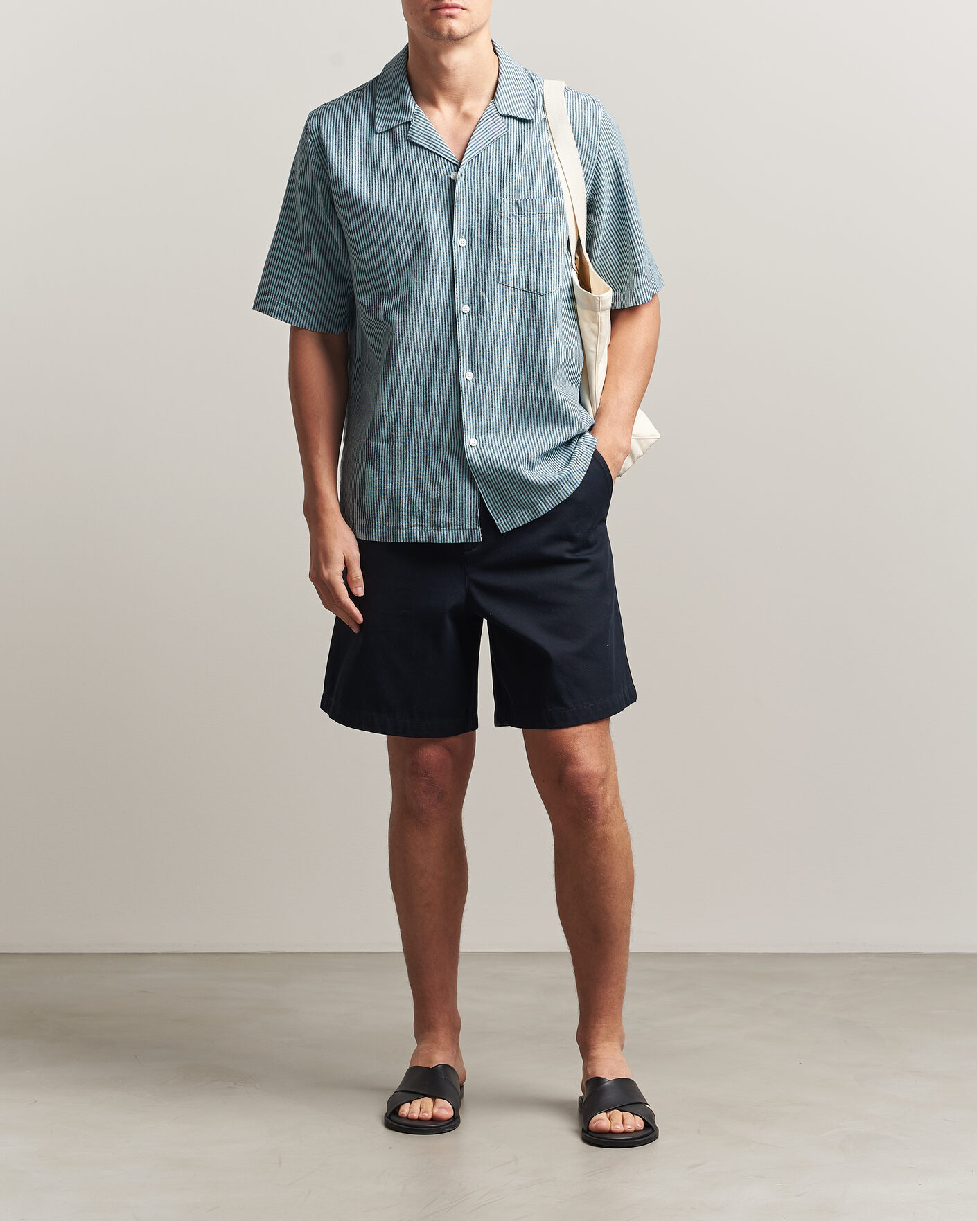 Heren | Overhemden | Samsøe Samsøe | Oscar Linen/Cotton Striped Short Sleeve Shirt Tourmaline