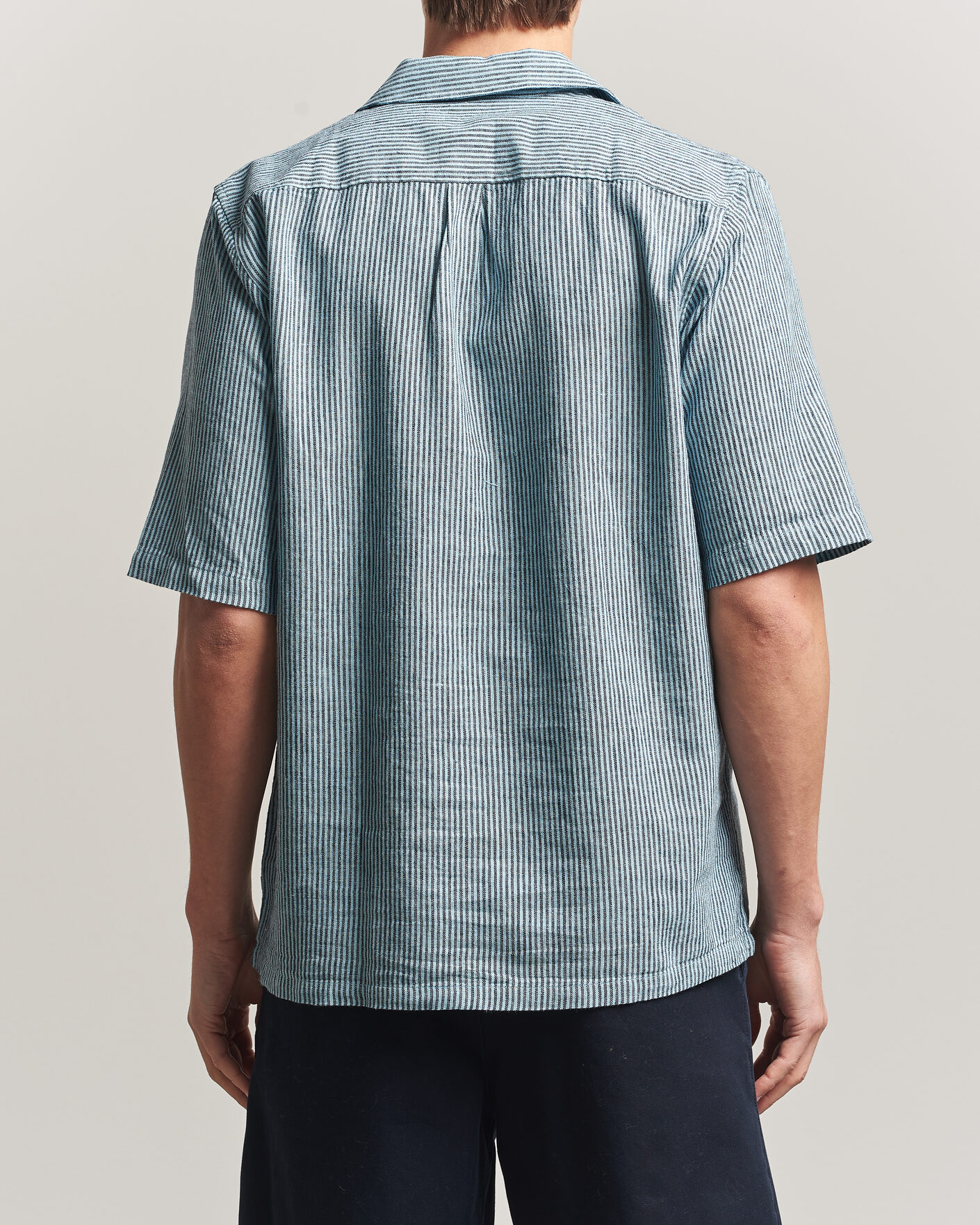 Heren | Overhemden | Samsøe Samsøe | Oscar Linen/Cotton Striped Short Sleeve Shirt Tourmaline