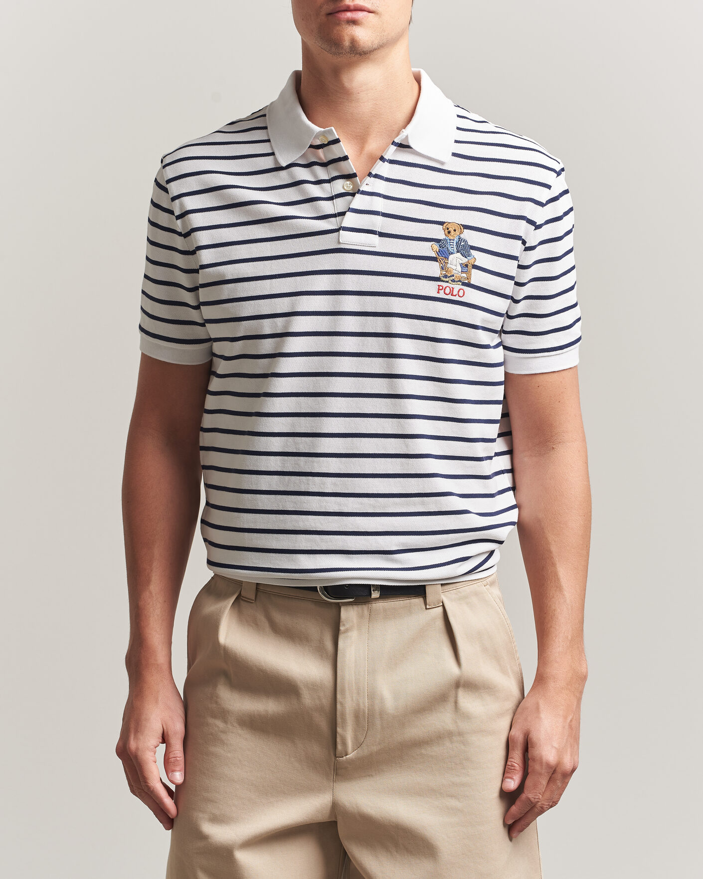 Homme | Polos | Polo Ralph Lauren | Newport Bear Striped Custom Slim Polo White/Navy