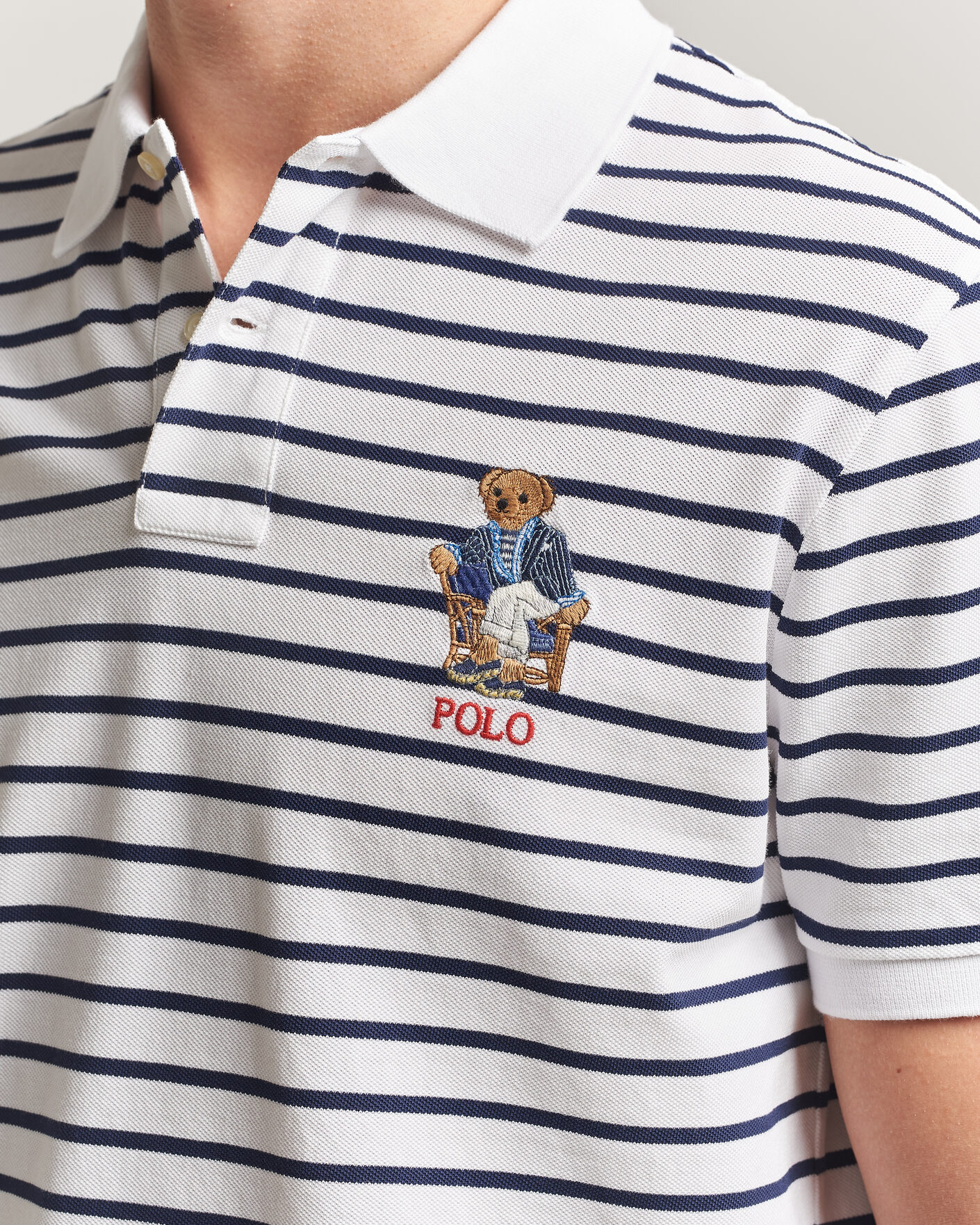 Homme | Polos | Polo Ralph Lauren | Newport Bear Striped Custom Slim Polo White/Navy