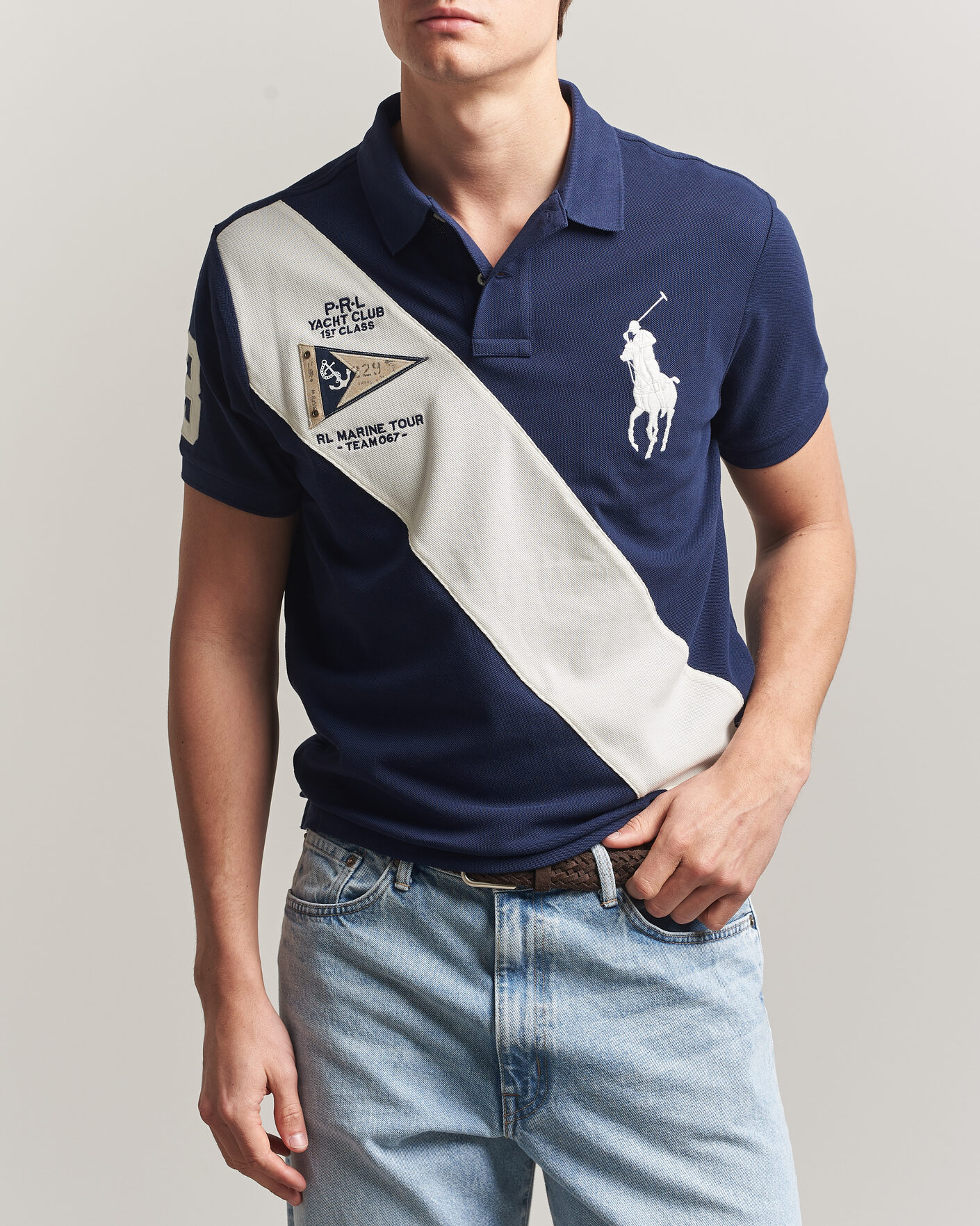Heren | Polo's | Polo Ralph Lauren | Custom Slim Diagonal Stipe Polo Newport Navy/Nevis