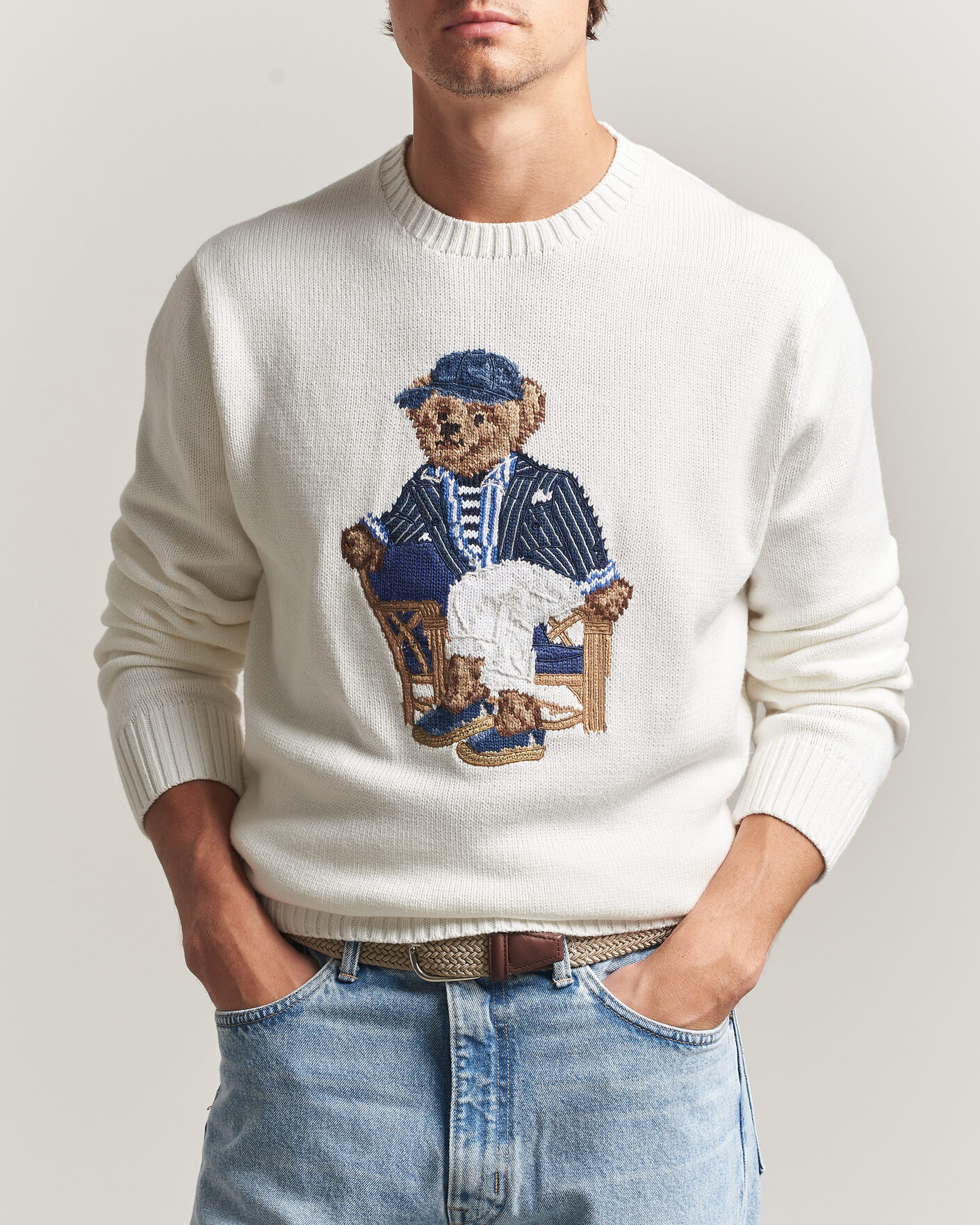 Heren | Truien | Polo Ralph Lauren | Newport Bear Cotton/Linen Sweater Deckwash White