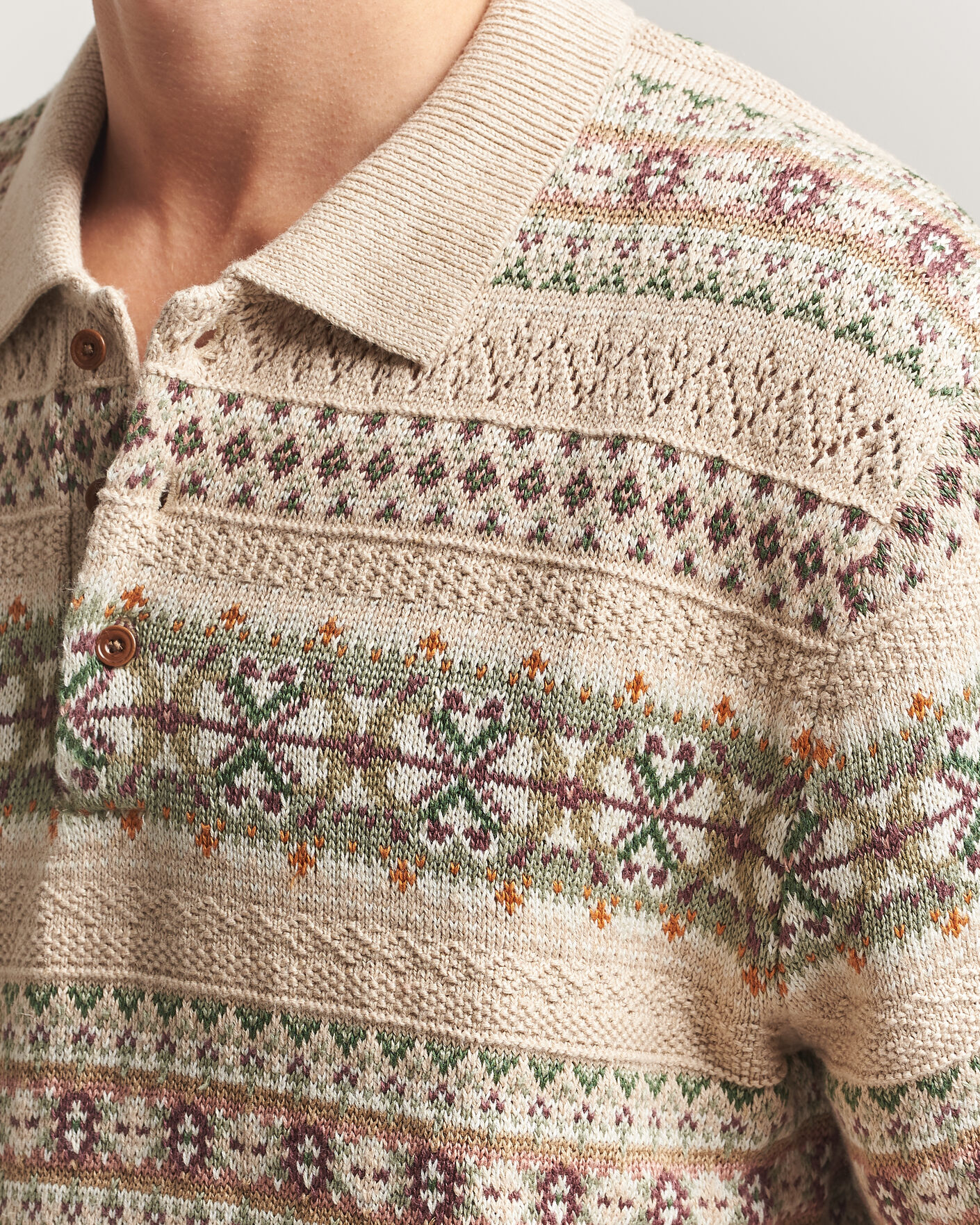 Heren | Polo's | Polo Ralph Lauren | Cotton/Linen Fairisle Polo Tan Combo