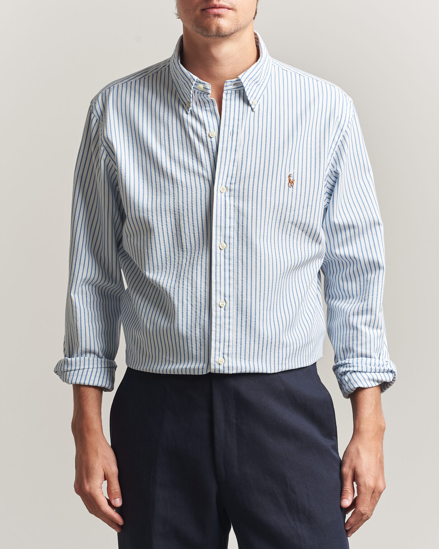 Heren | Overhemden | Polo Ralph Lauren | Custom Fit Seersucker/Oxford Stripe Shirt White/Blue