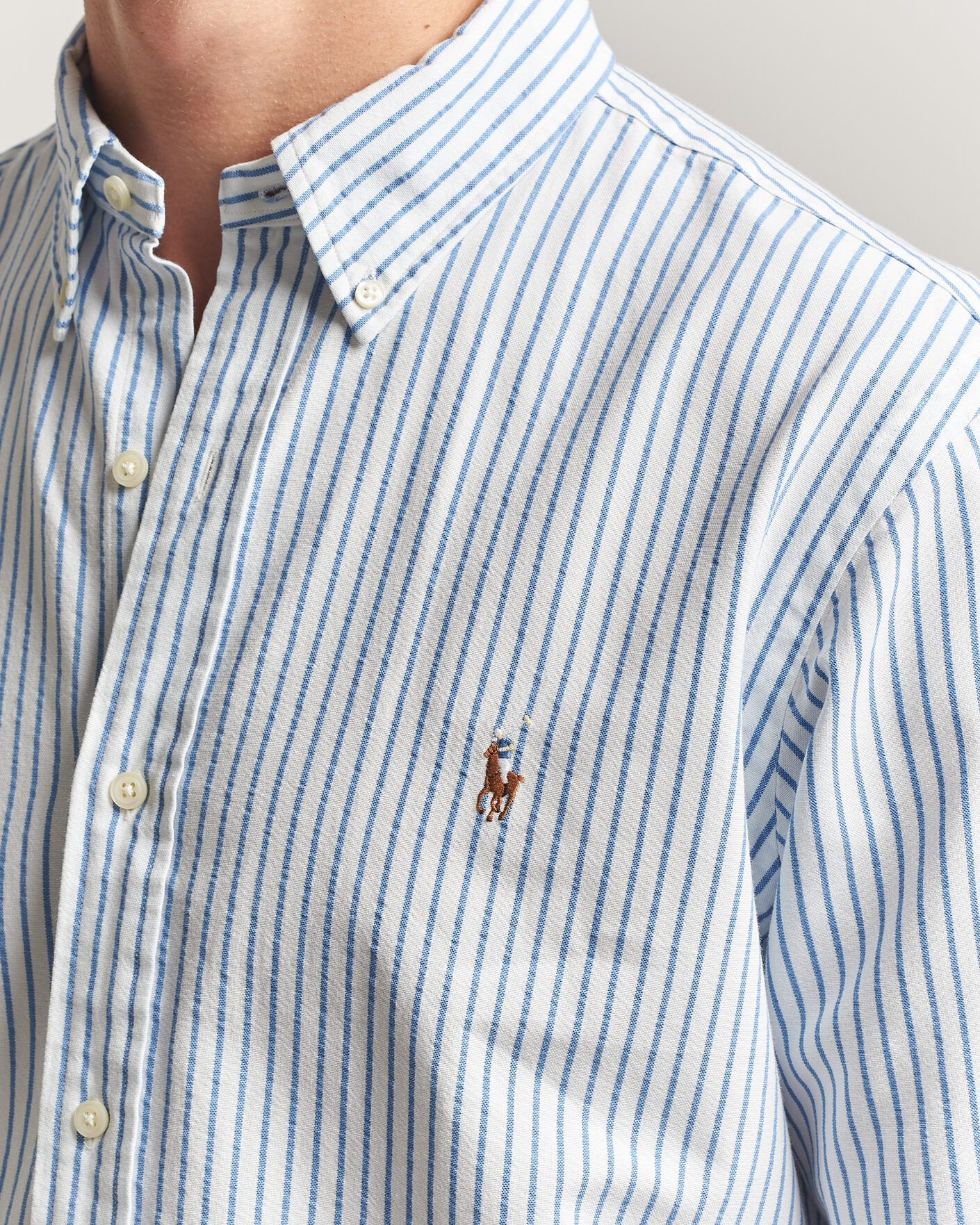 Heren | Overhemden | Polo Ralph Lauren | Custom Fit Seersucker/Oxford Stripe Shirt White/Blue