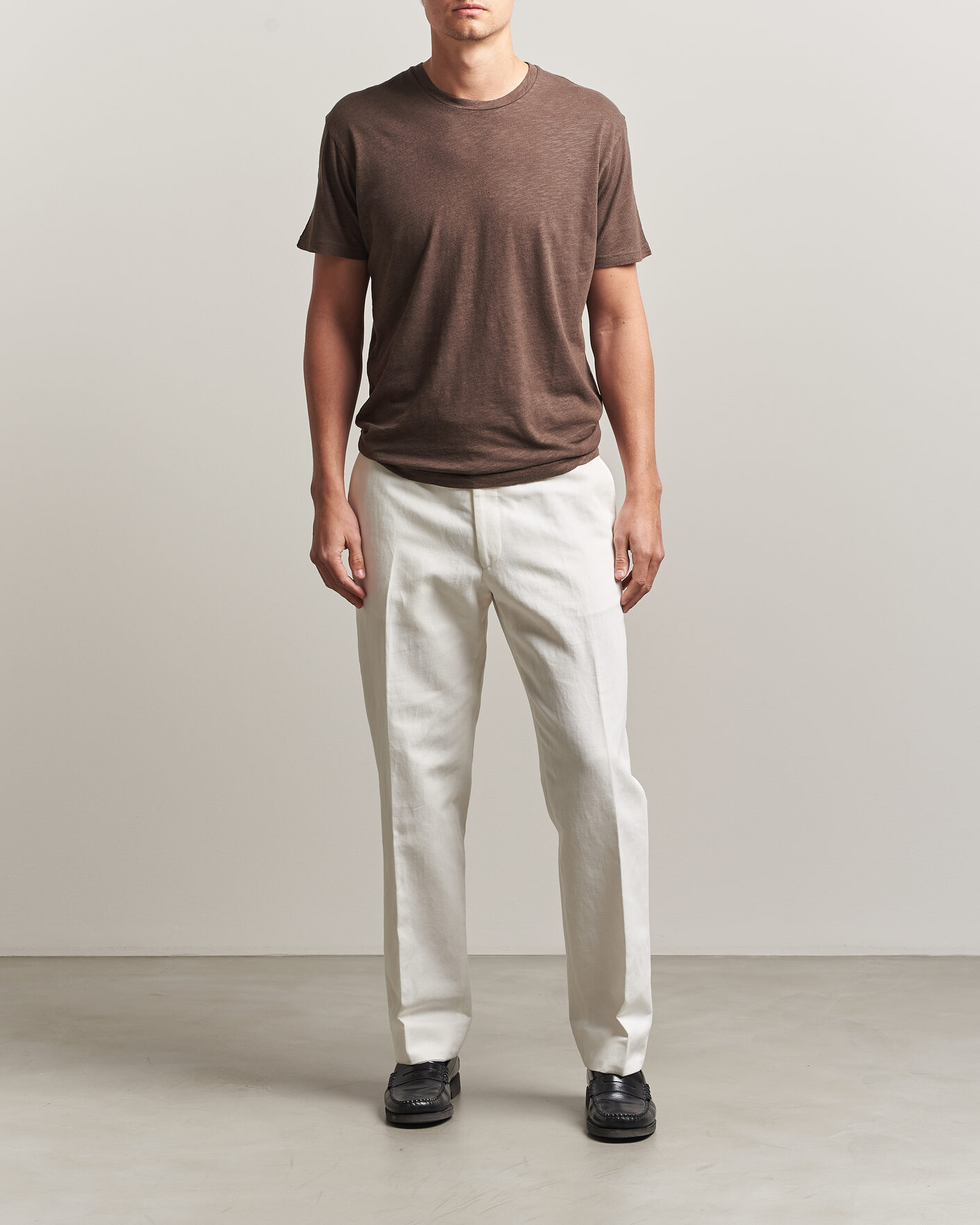 Homme | T-shirts | Sunspel | Pima Cotton/Linen T-Shirt Dark Walnut