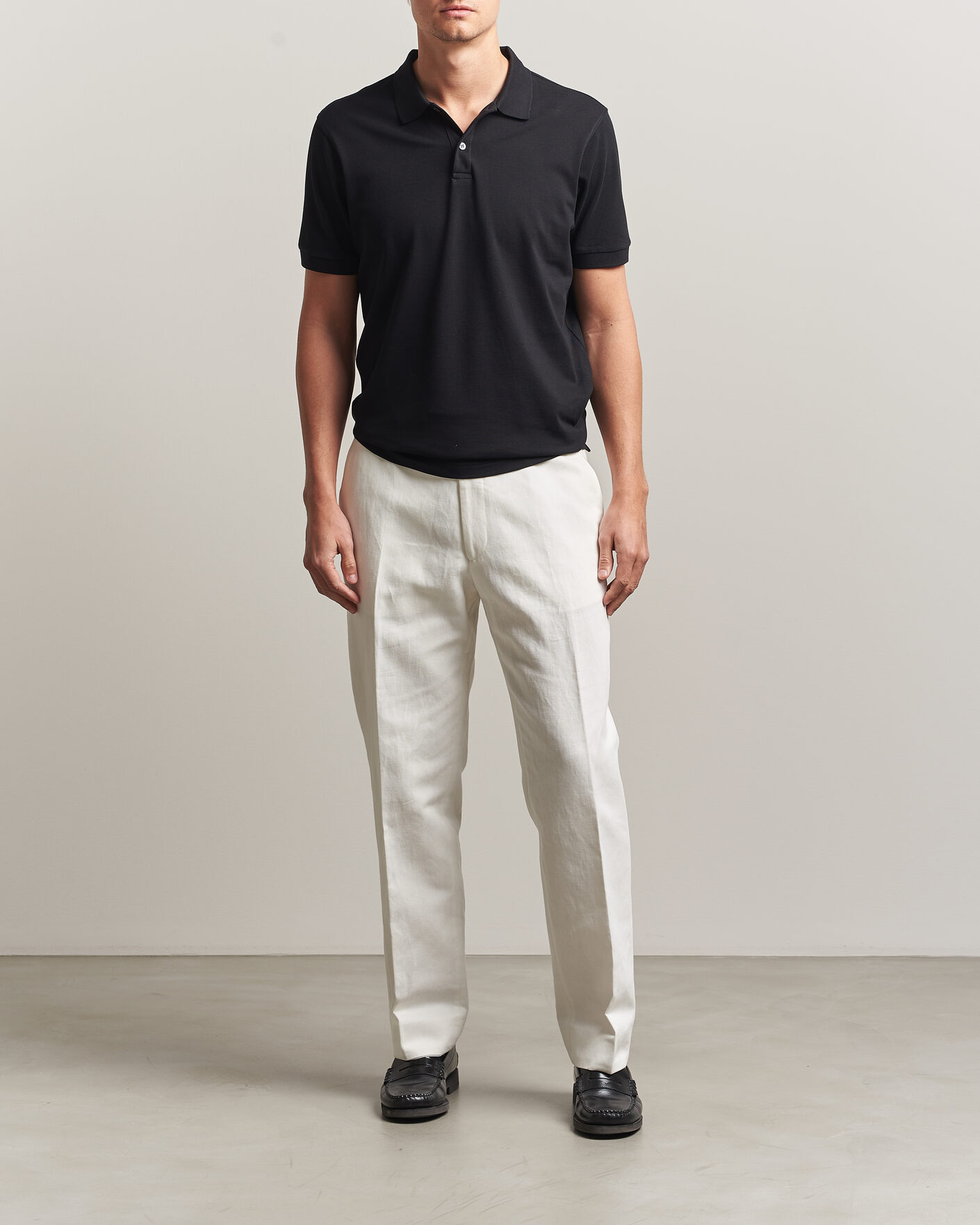 Homme | Polos | Sunspel | Short Sleeve Pique Polo Black
