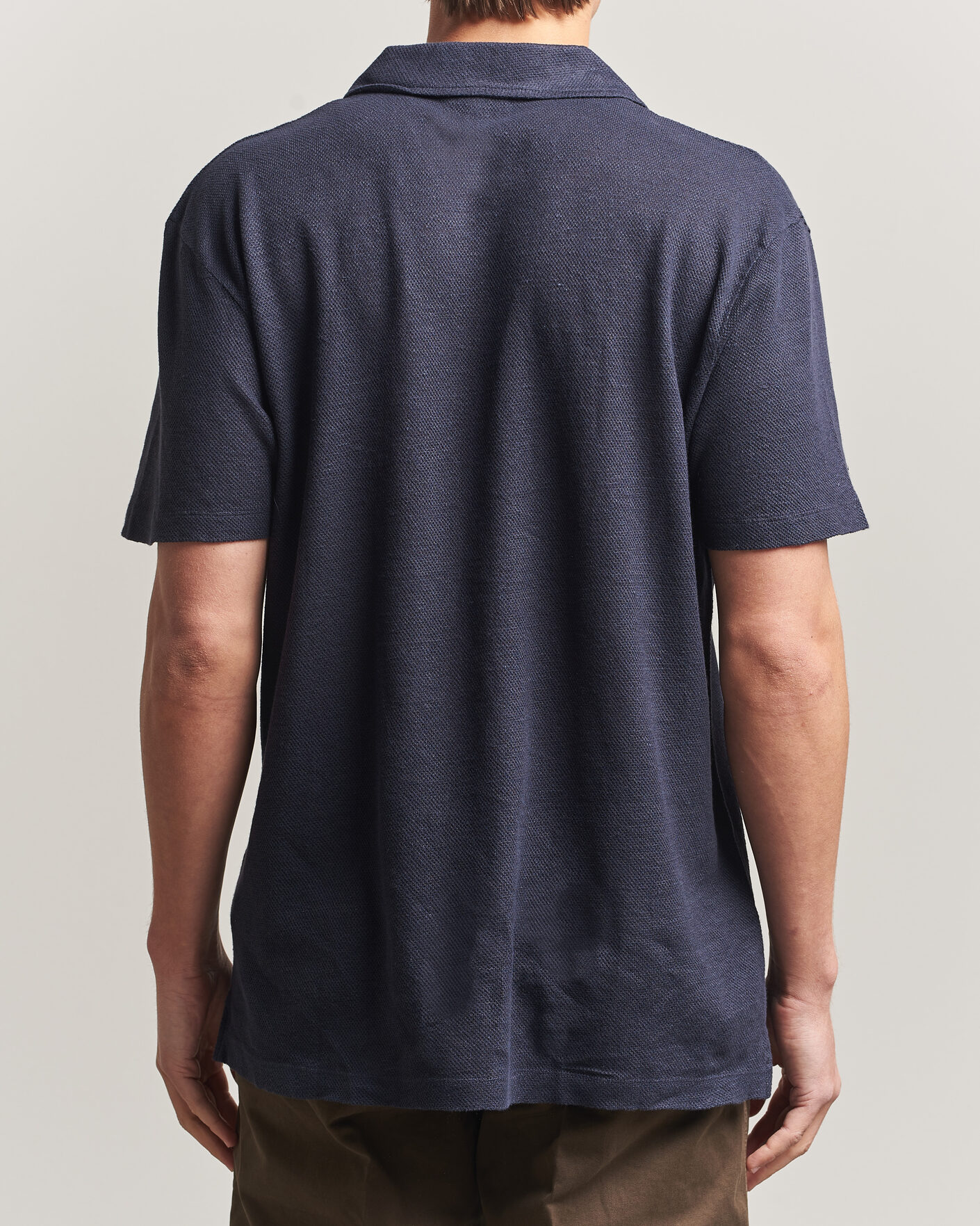 Homme | Polos | Sunspel | Cotton/Linen Pique Polo Navy