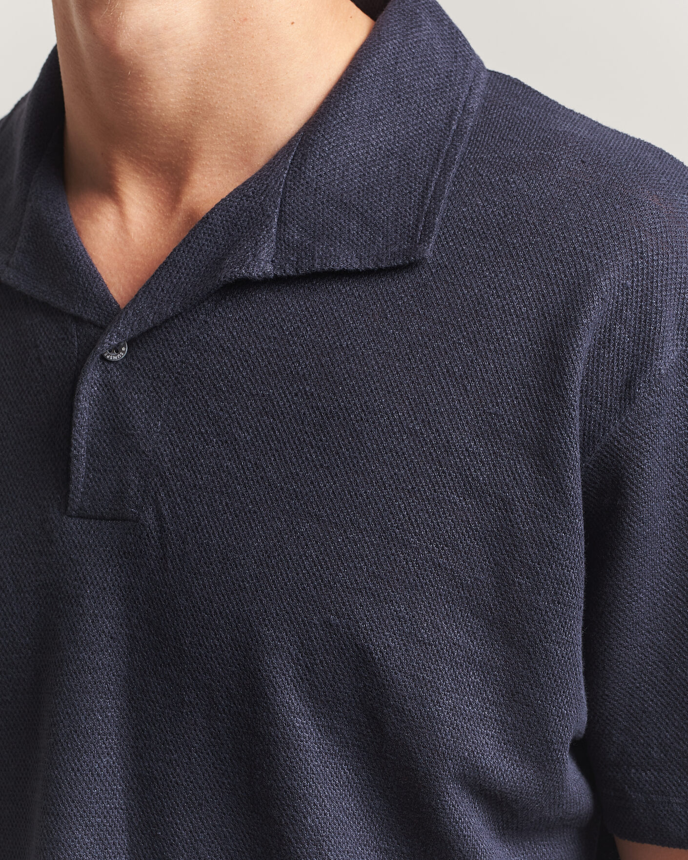 Homme | Polos | Sunspel | Cotton/Linen Pique Polo Navy