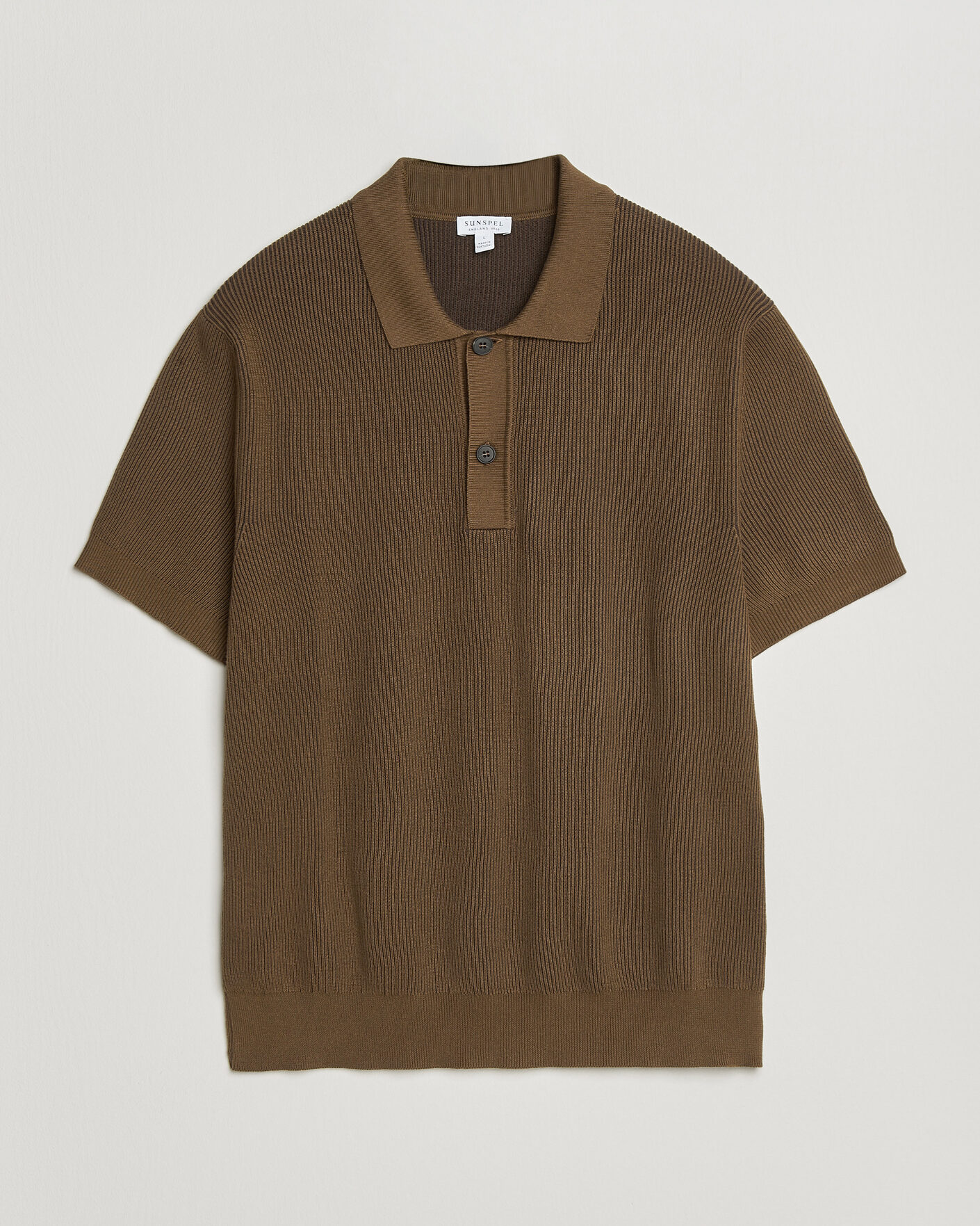 Homme | Polos | Sunspel | Knitted Cotton Rib Polo Bronze
