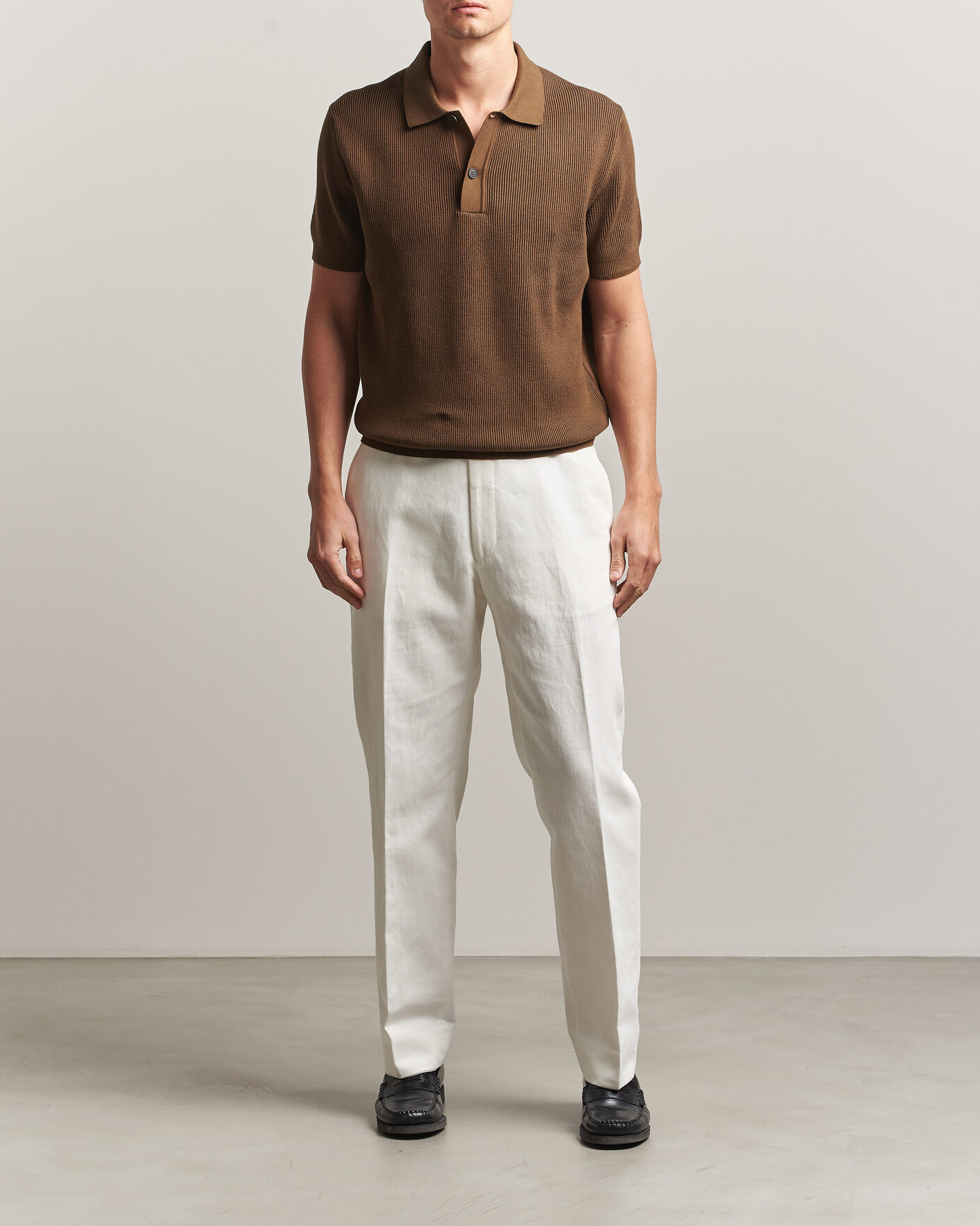 Homme | Polos | Sunspel | Knitted Cotton Rib Polo Bronze