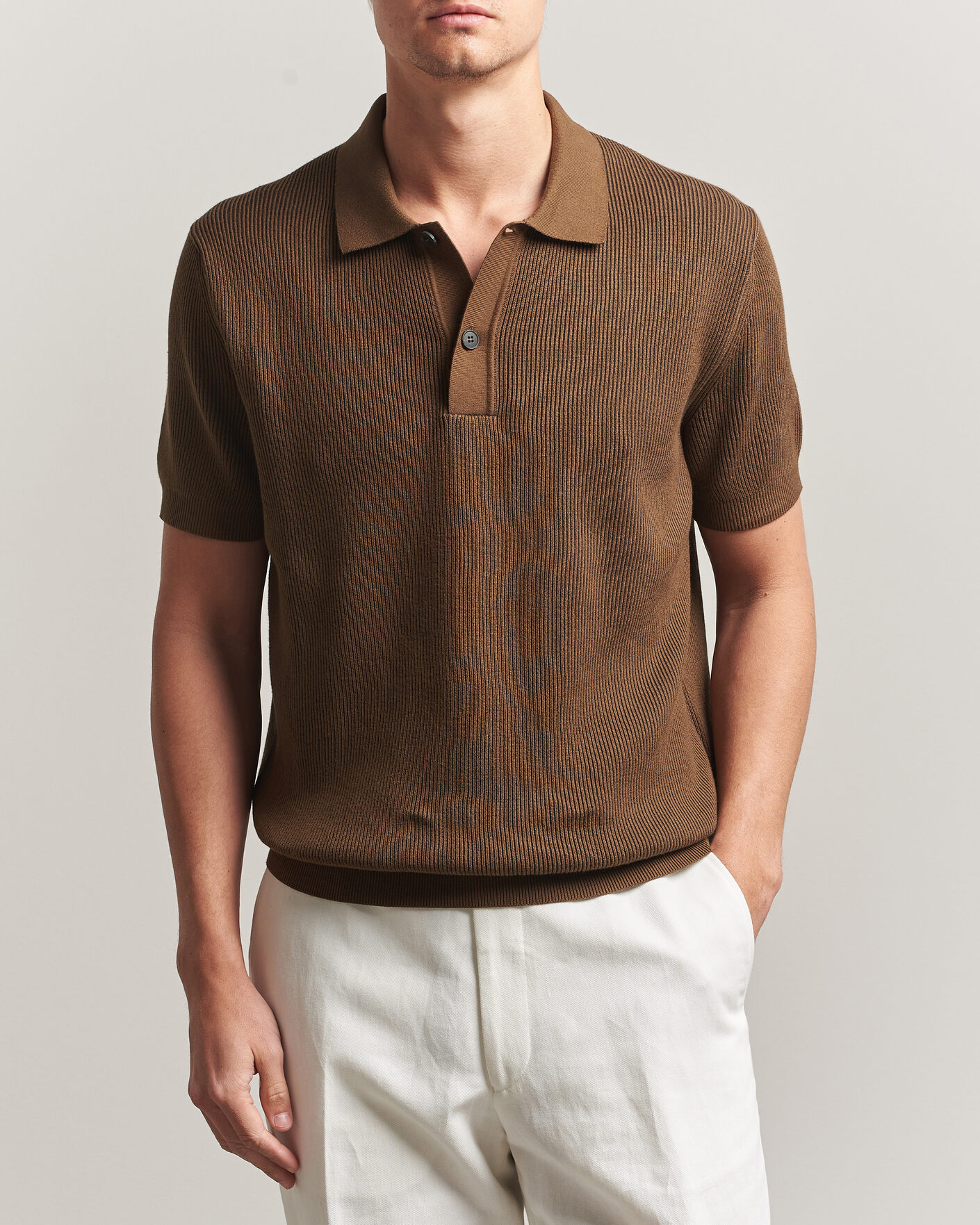 Heren | Polo's | Sunspel | Knitted Cotton Rib Polo Bronze