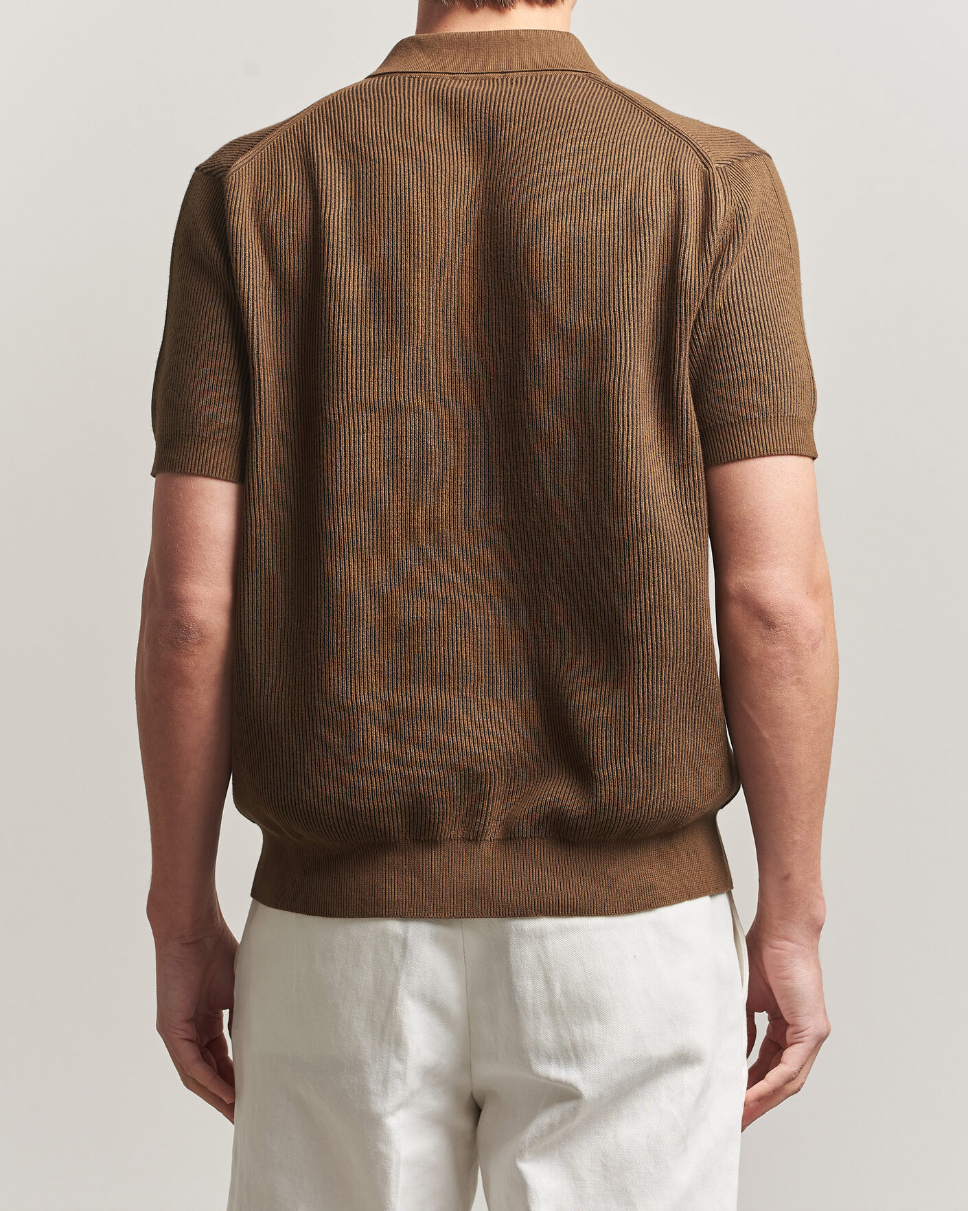 Homme | Polos | Sunspel | Knitted Cotton Rib Polo Bronze
