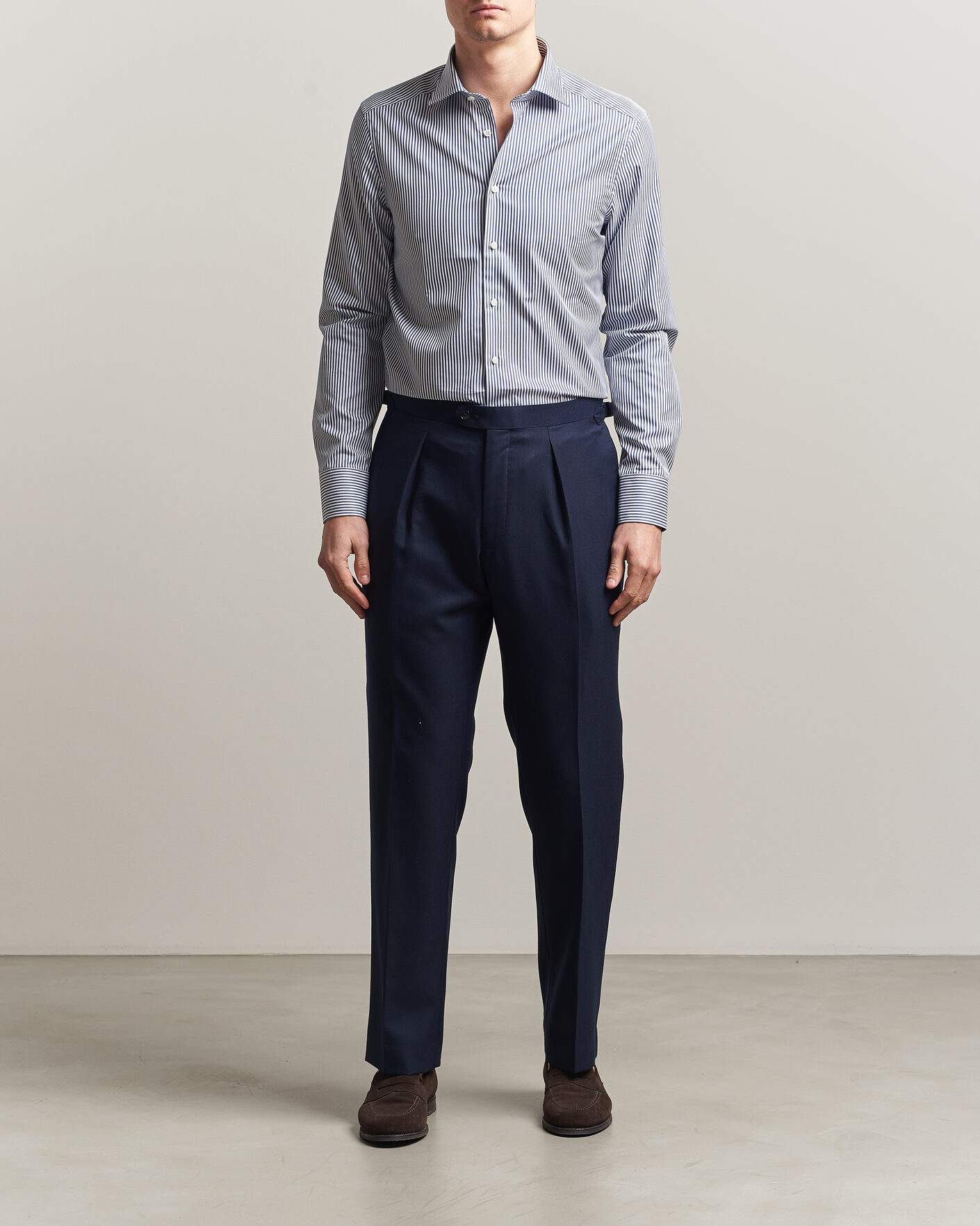 Homme | Chemises | Stenströms | Slimline Stripe Cut Away Shirt Navy