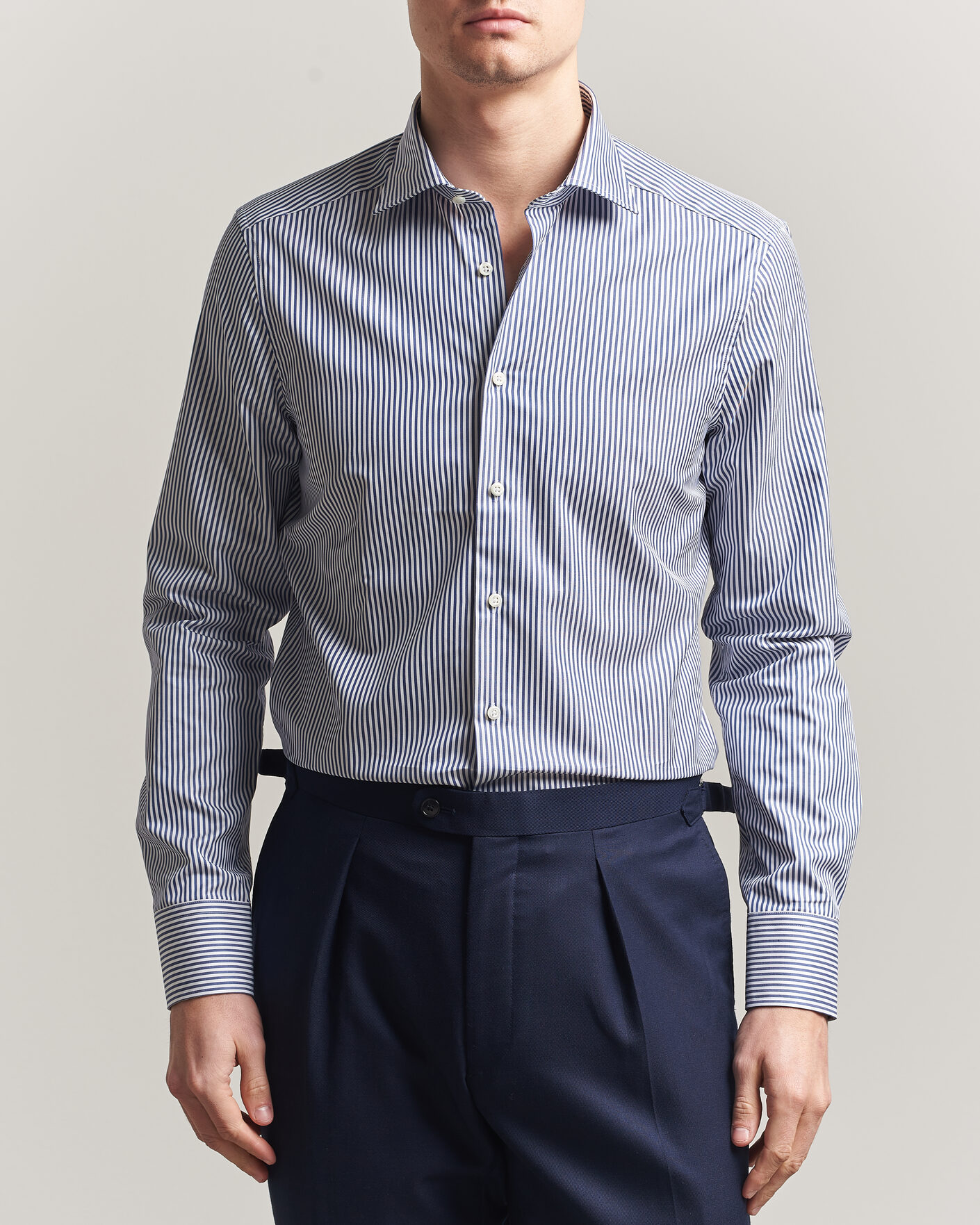 Heren | Overhemden | Stenströms | Slimline Stripe Cut Away Shirt Navy