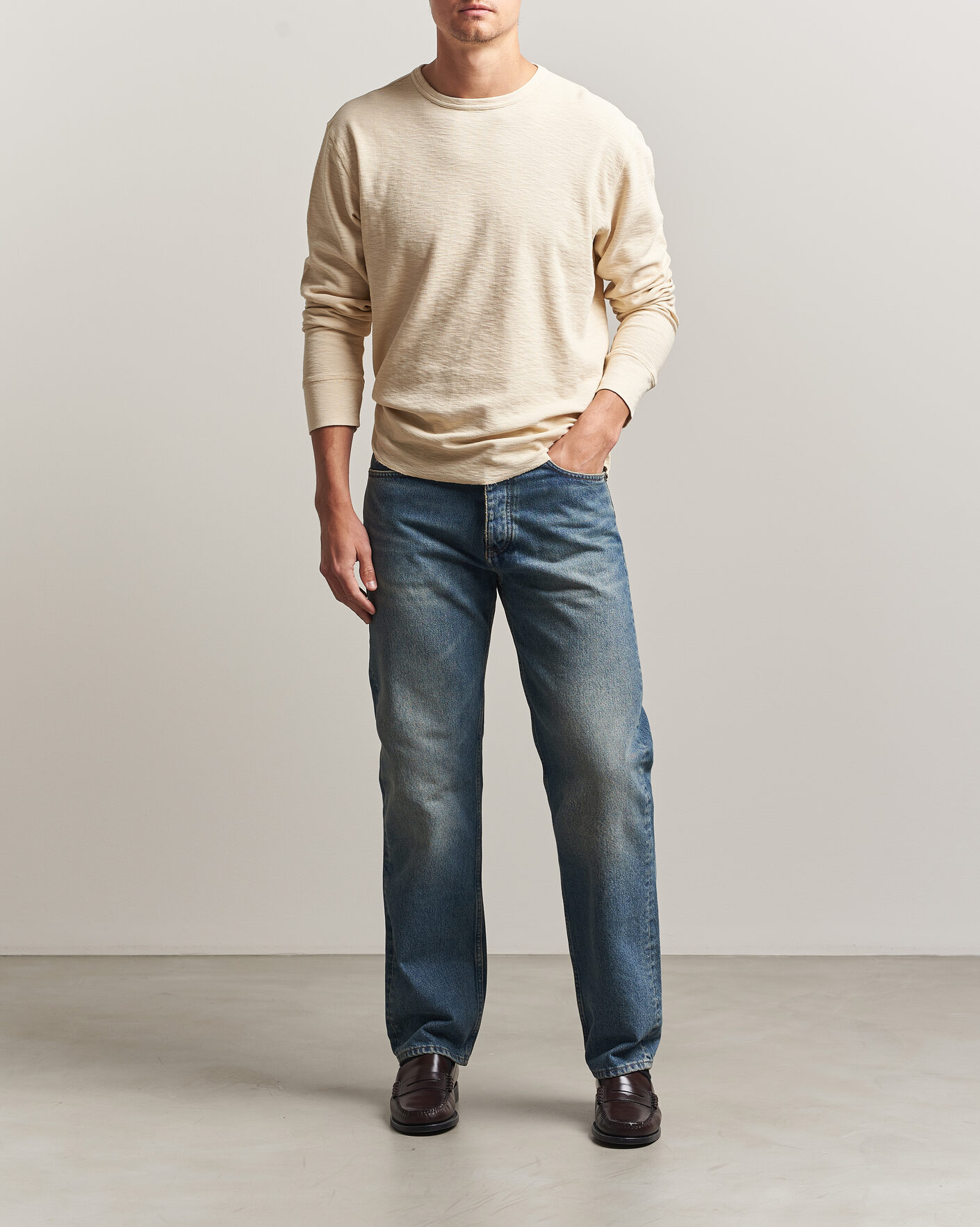 Heren | T-shirts | Sunflower | Long Sleeve Waffle Tee Beige
