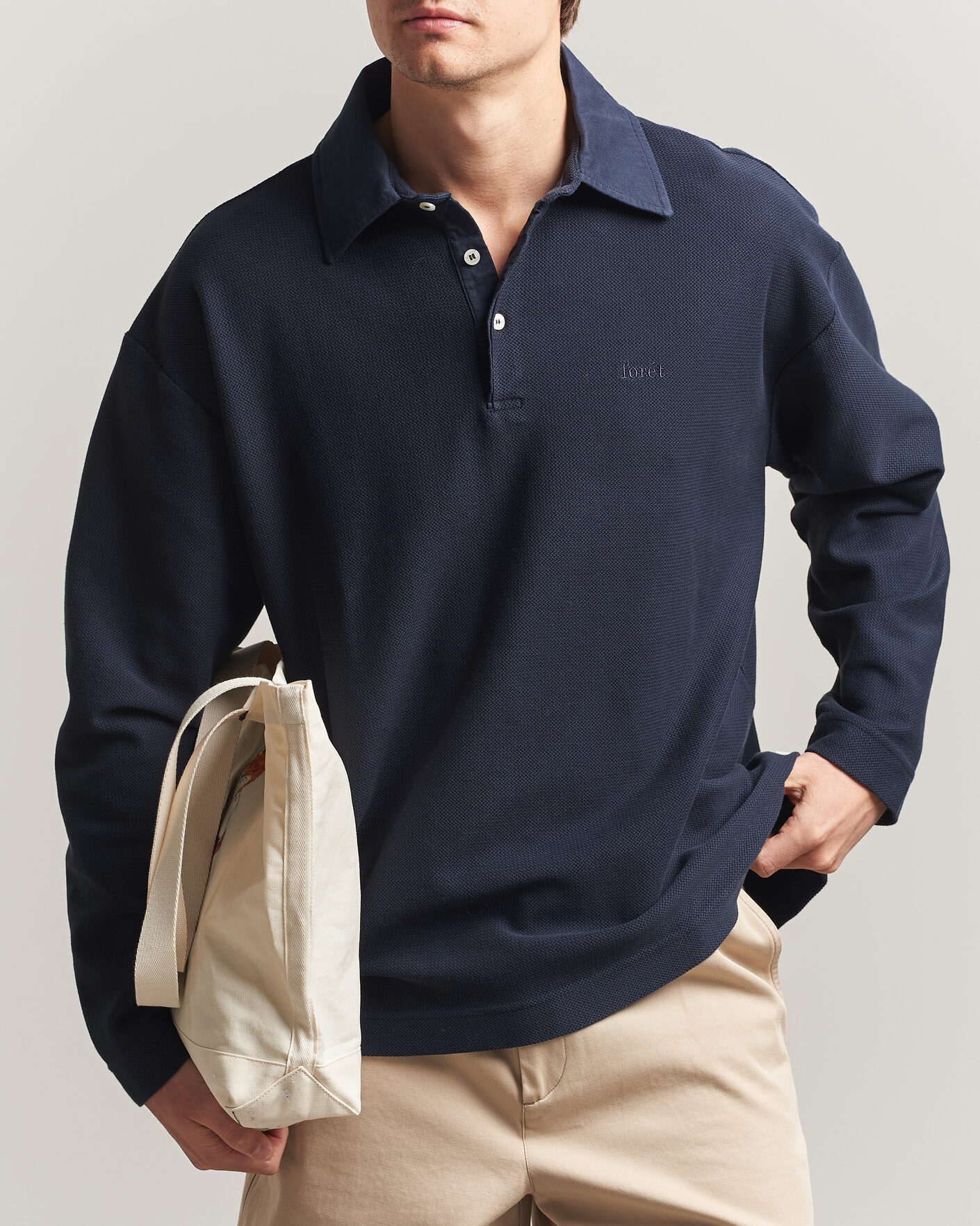Heren | Truien | Forét | Herb Textured Knit Polo Navy