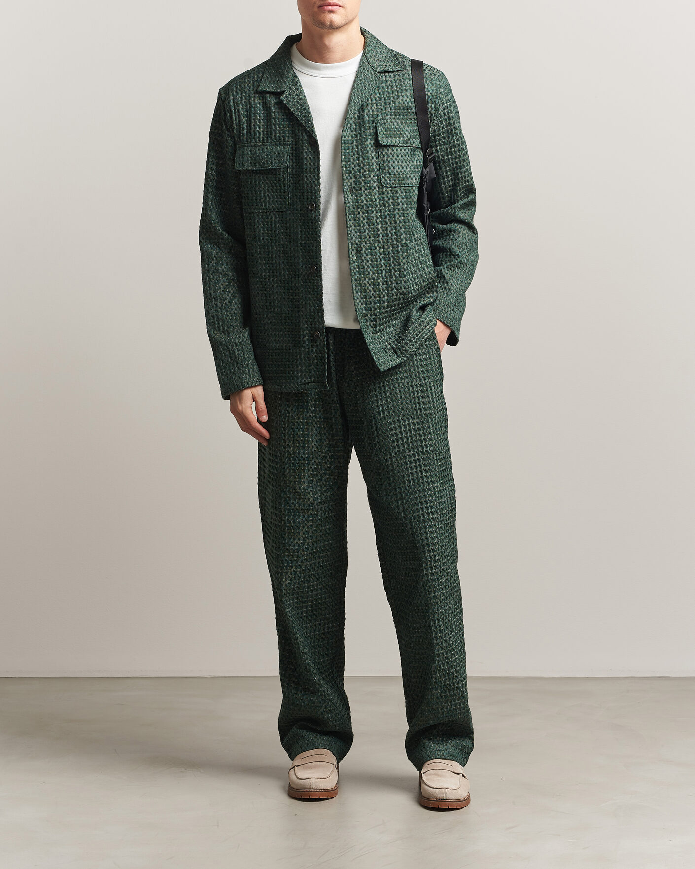 Heren | Overhemden | LES DEUX | Check Seersucker Overshirt Pine Green
