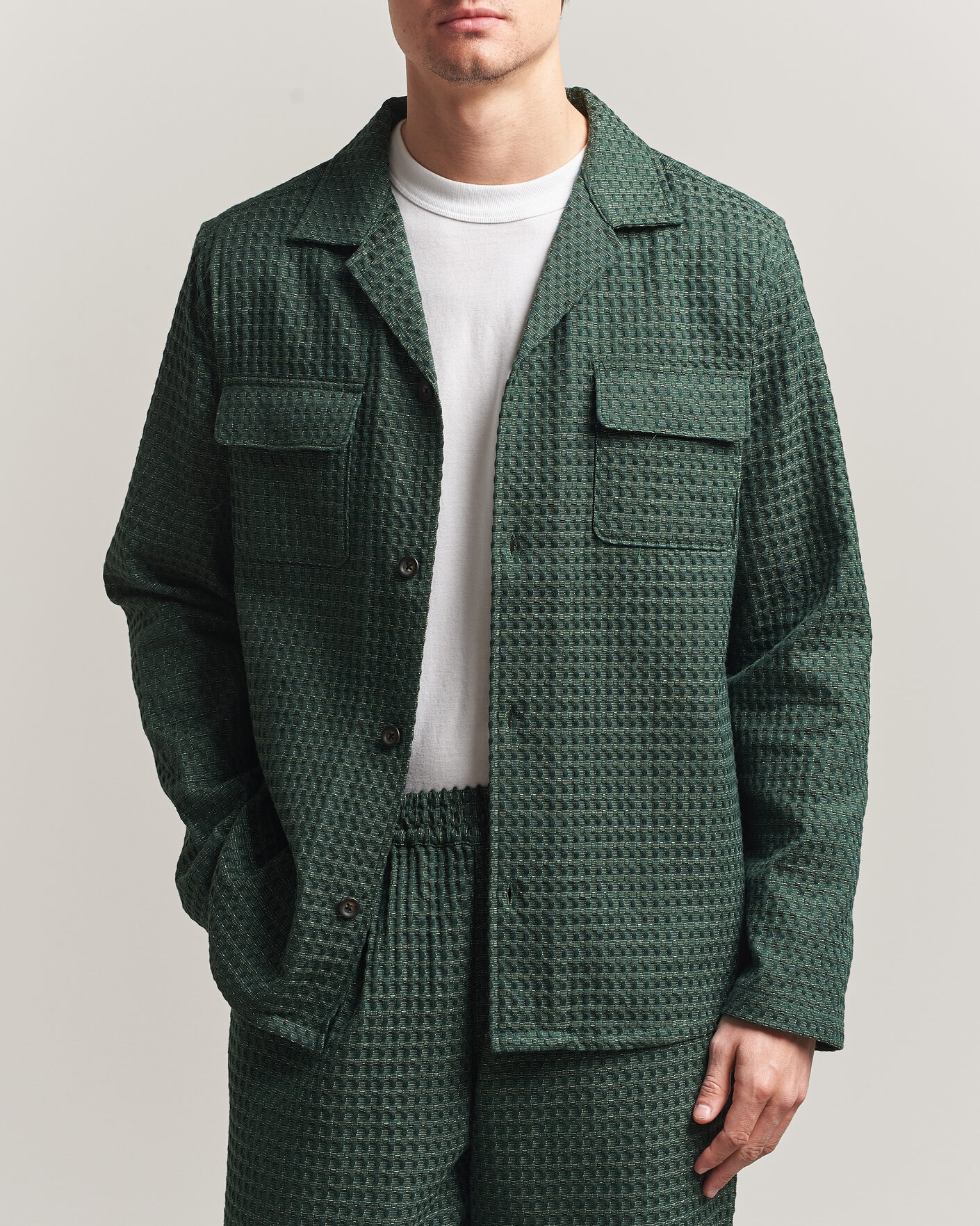 Heren | Overhemden | LES DEUX | Check Seersucker Overshirt Pine Green