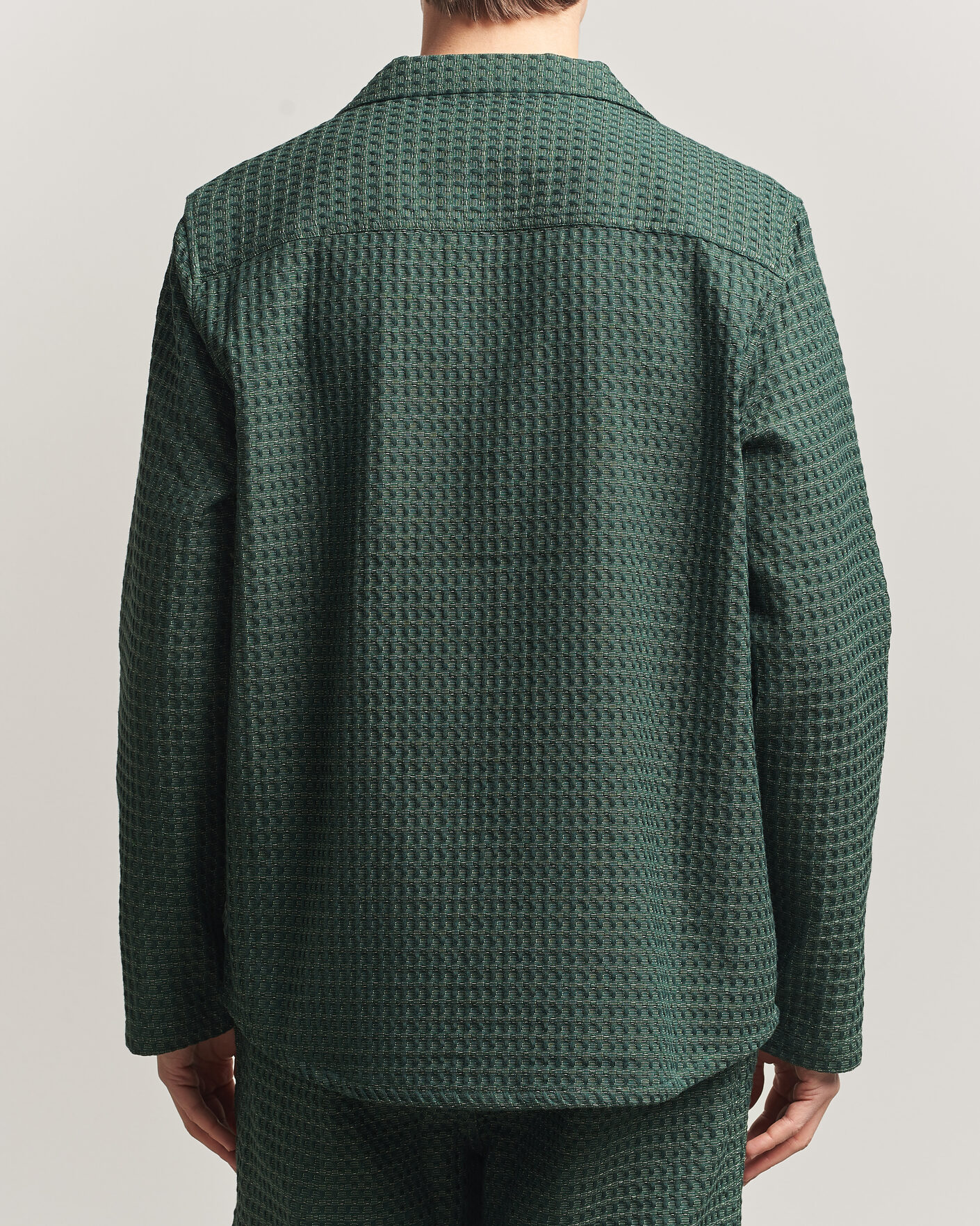Heren | Overhemden | LES DEUX | Check Seersucker Overshirt Pine Green