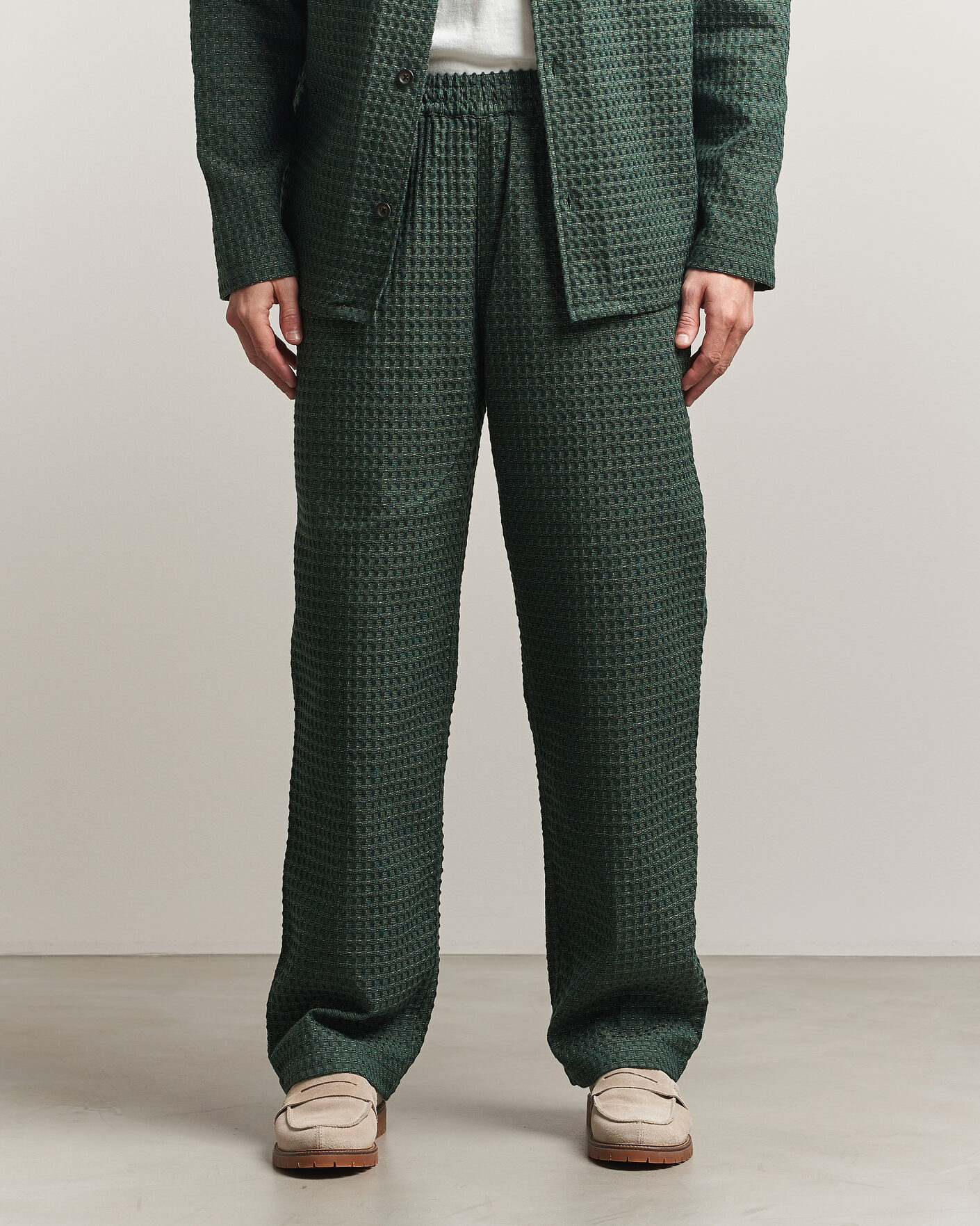 Heren | Broeken | LES DEUX | Check Seersucker Casual Pants Pine Green