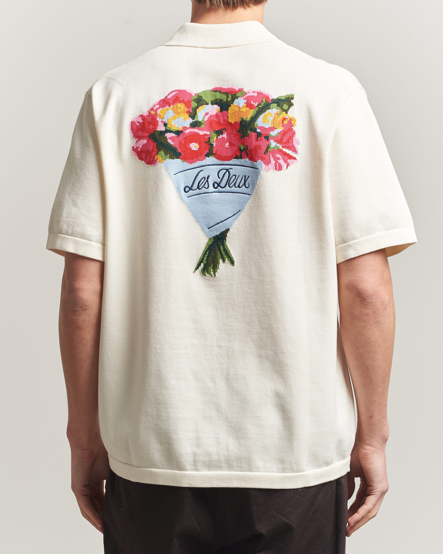 Homme | Chemises | LES DEUX | Bouquet Knitted Short Sleeve Shirt Eggnog White