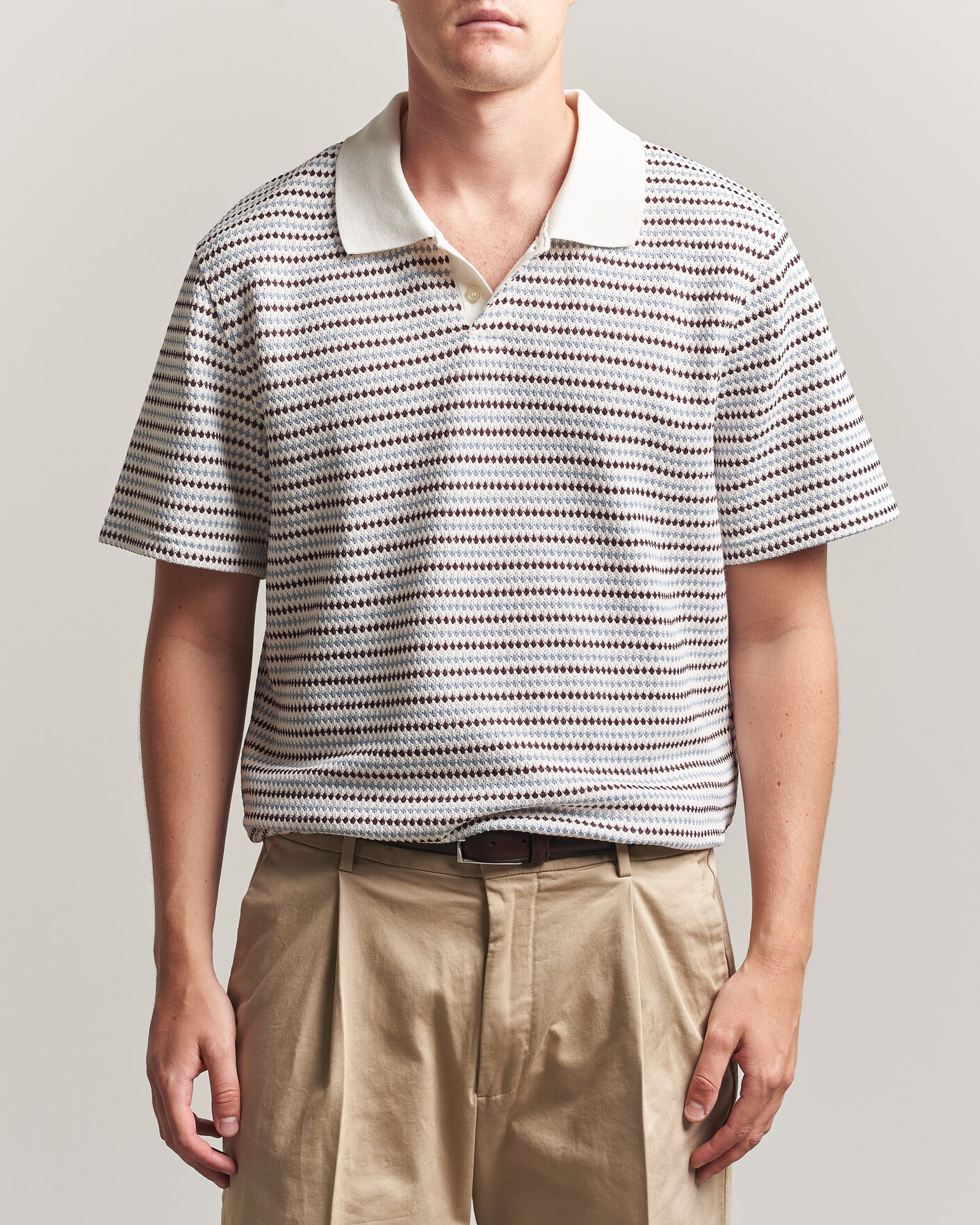 Heren | Polo's | LES DEUX | Knitted Stripe Polo Eggnog White