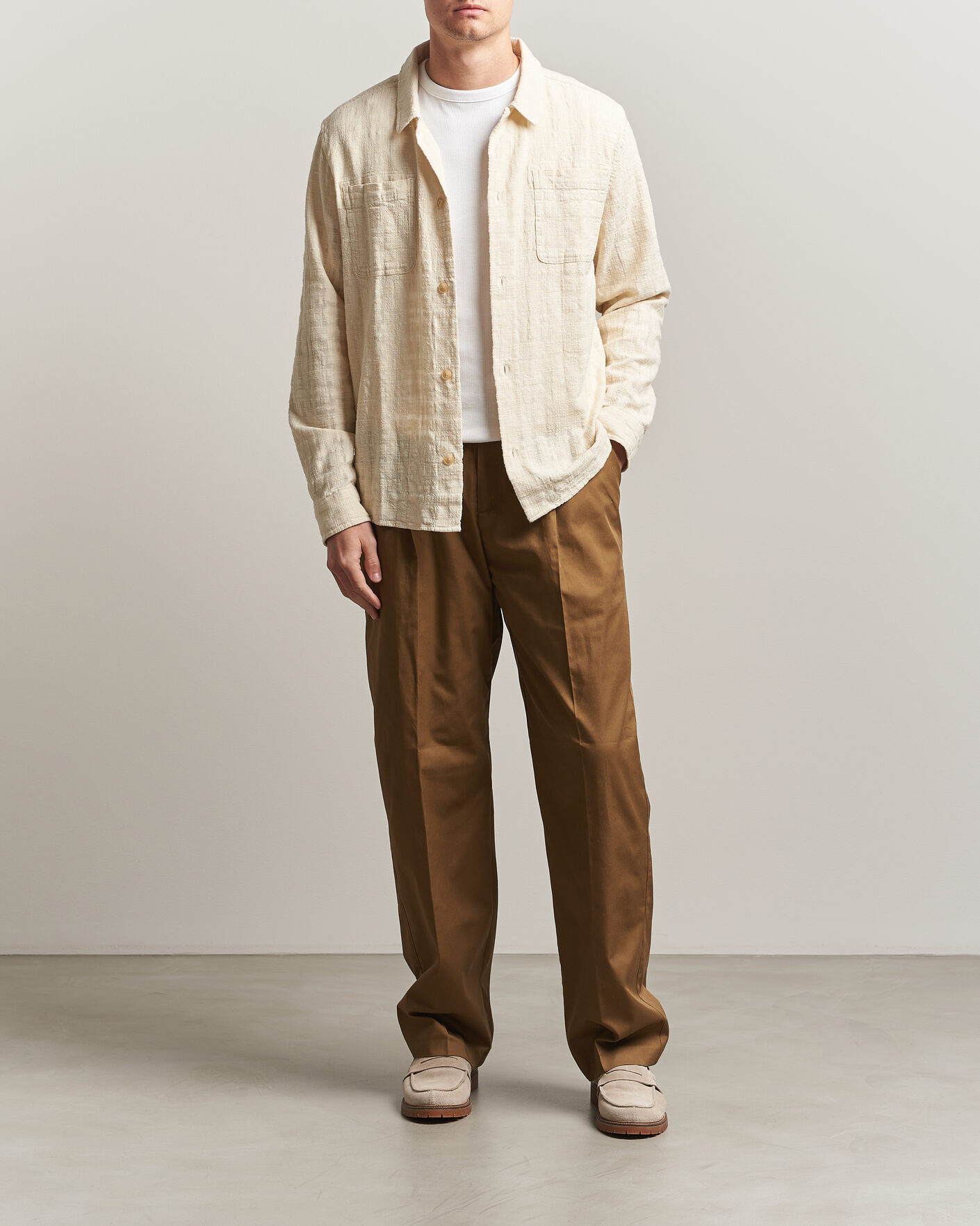 Homme | Chemises | LES DEUX | Textured Slub Overshirt Ivory