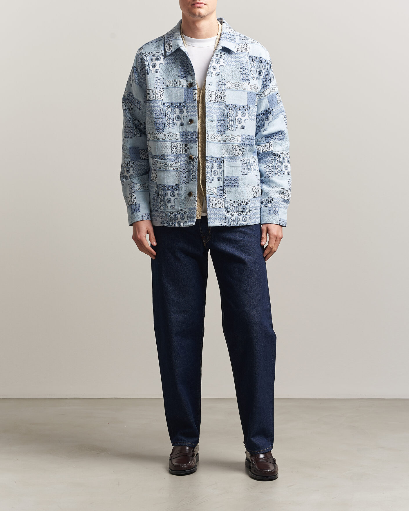Heren | Overhemden | LES DEUX | Patchwork Jacquard Overshirt Skyway Blue
