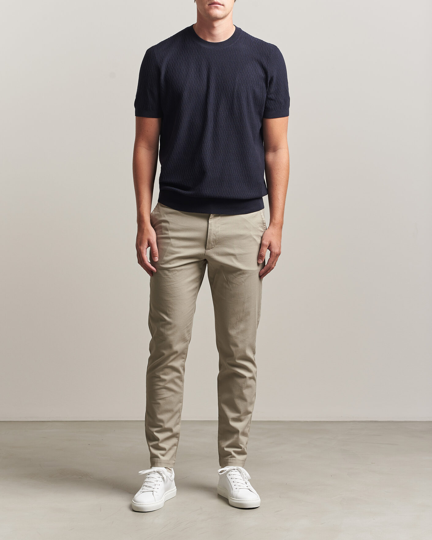 Heren | T-shirts | BOSS BLACK | Laruso Structured Knitted T-Shirt Dark Blue