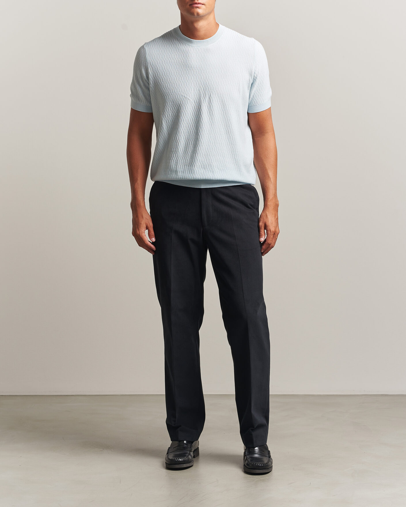 Homme | T-shirts | BOSS BLACK | Laruso Structured Knitted T-Shirt Open Blue