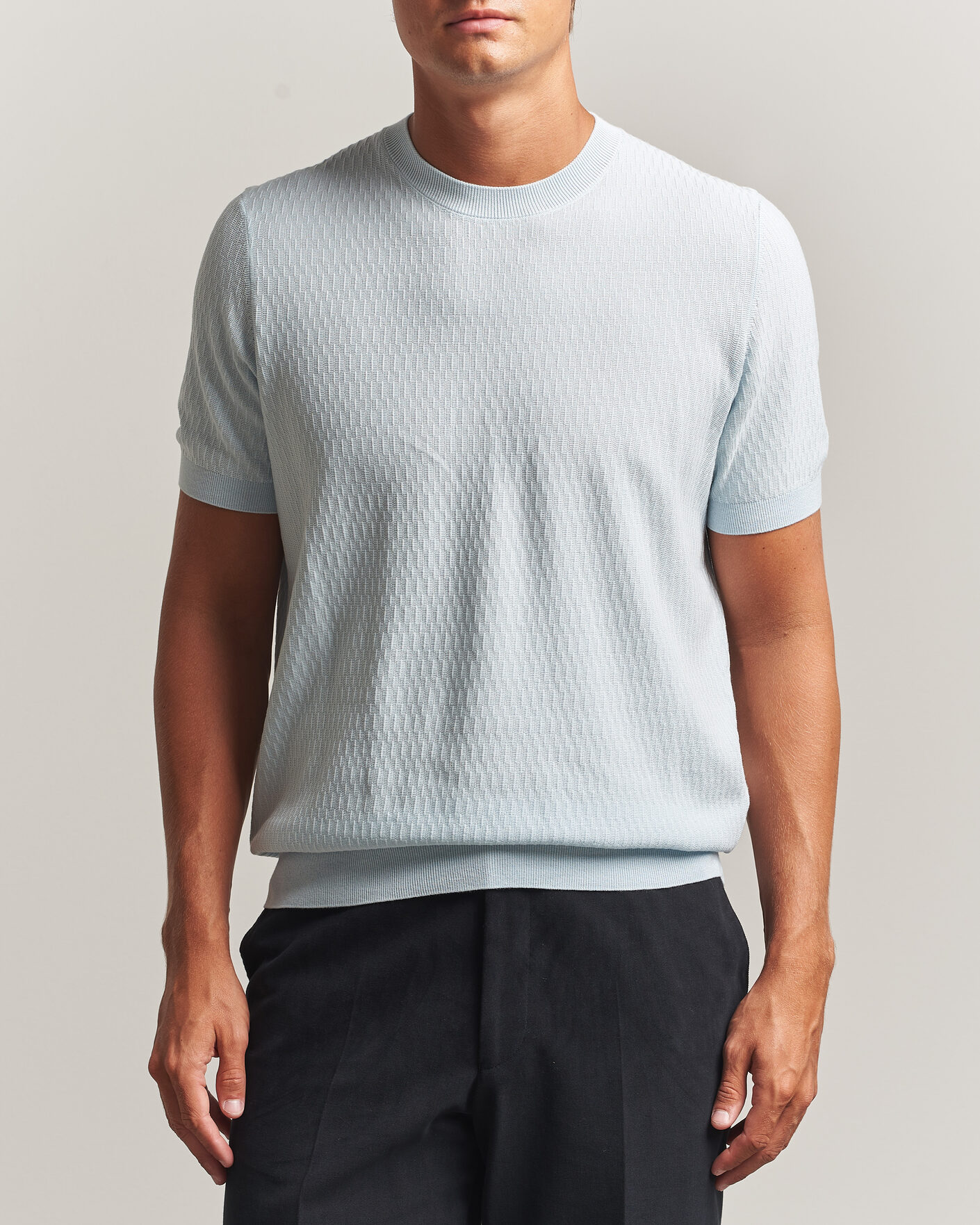 Homme | T-shirts | BOSS BLACK | Laruso Structured Knitted T-Shirt Open Blue